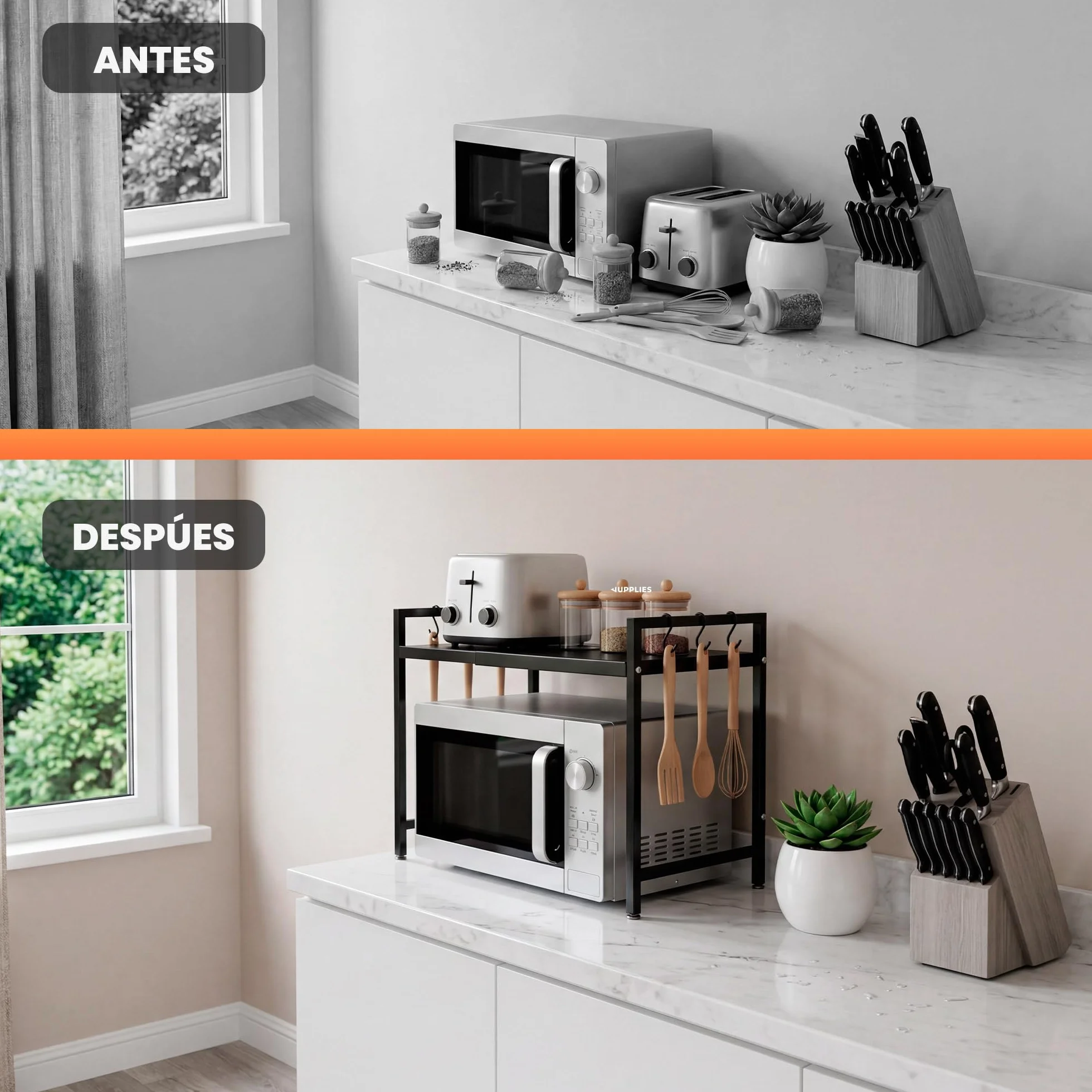 Soporte Microondas Ajustable Cocina Estante Extensible Encimera Mueble Organizador con Estantería Resistente