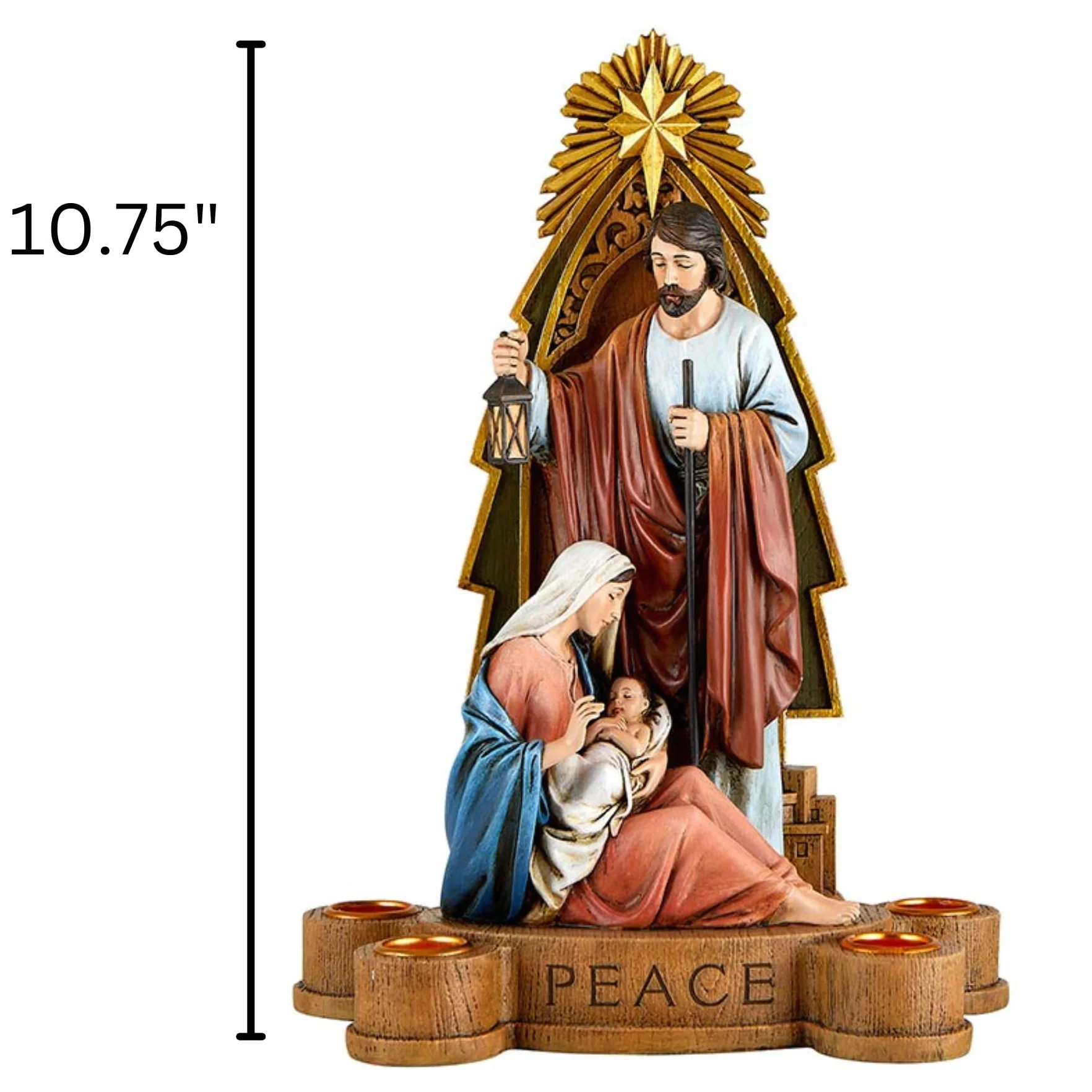 Good News - Portavelas de Adviento de la Sagrada Familia con Escrituras grabadas, figura religiosa de Navidad para interiores, decoraciones de Navidad para el hogar, 10.75 pulgadas