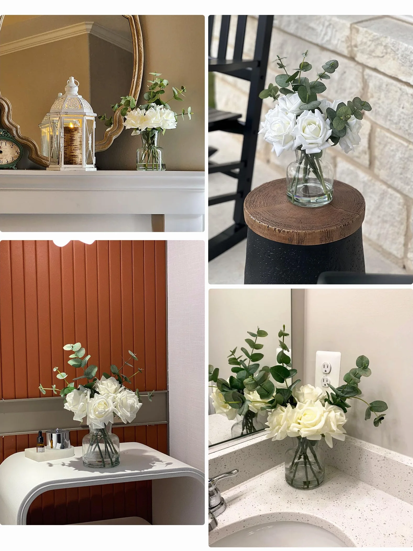 Flores Artificiales de 14 Pulgadas con Rosas Blancas en jarrón, Flores Falsas en jarrón de Agua Artificial, arreglos Florales de Seda en jarrón con Flores Artificiales para decoración de Mesa