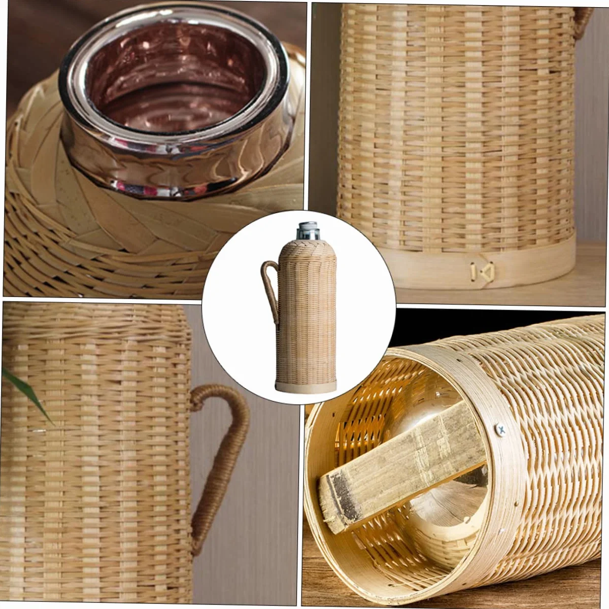 Ciieeo Botella Térmica de Bambú Tejida a Mano, 2l, Vidrio | Estilo Retro, Acabado Fino y Práctico, Uso en Casa u Oficina, Ideal para Aficionados al Té