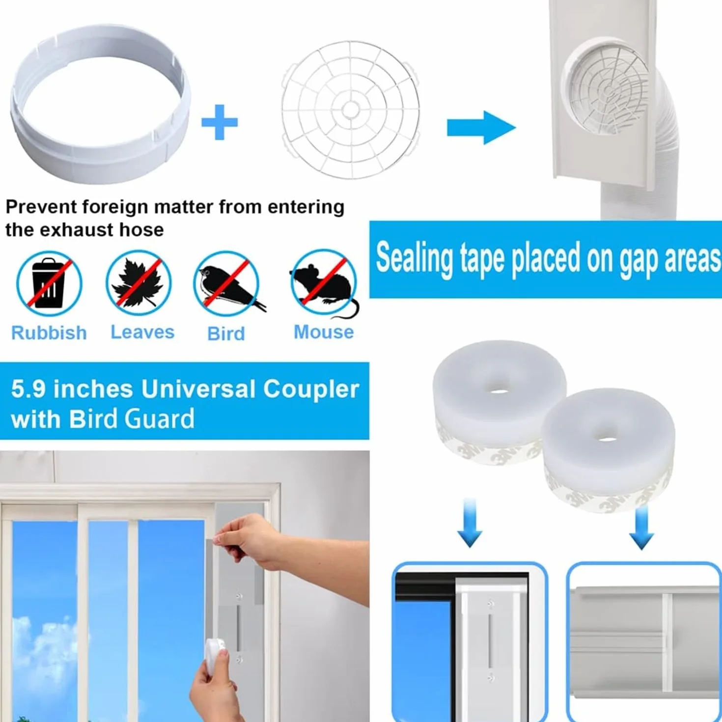 Kit Ventana Aire Acondicionado Portátil, Placas Sellado Tubo 5" 5,9" Adaptador 15cm 43-229cm