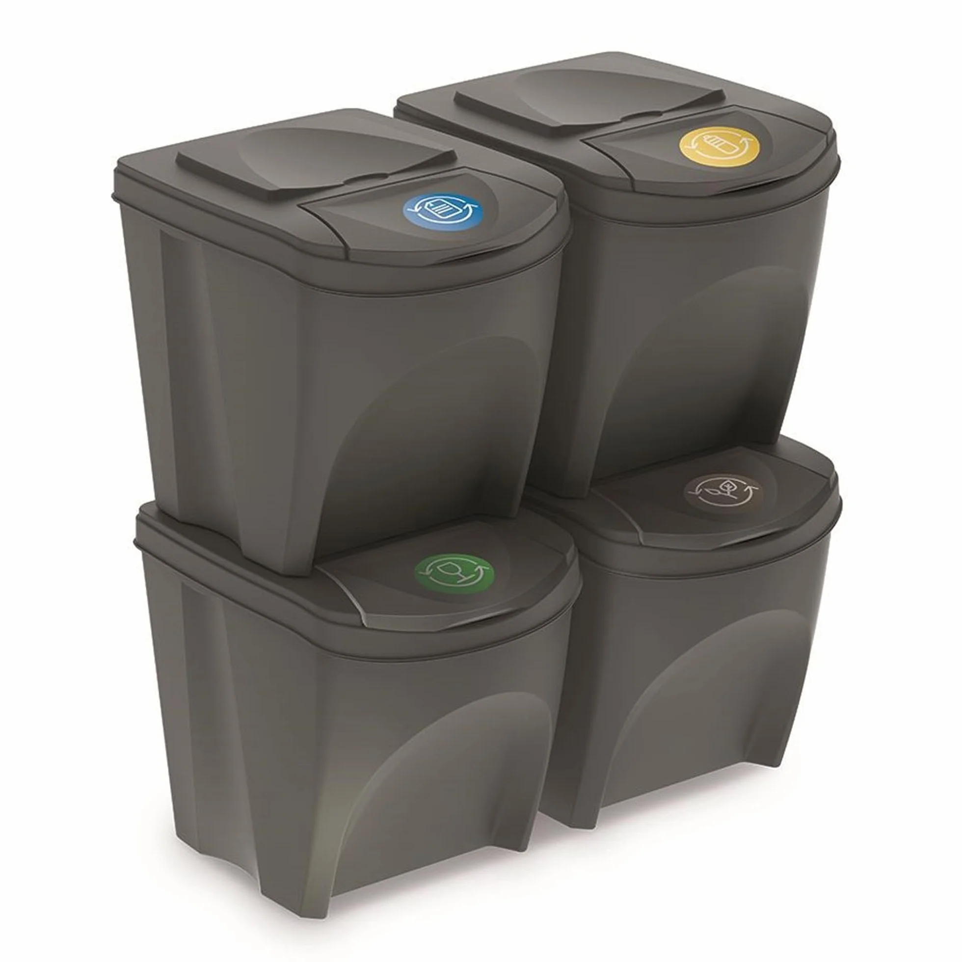 Set de 4 cubos de basura KEDEN SORTIBOX papelera reciclaje, gris, volumen 4x25L