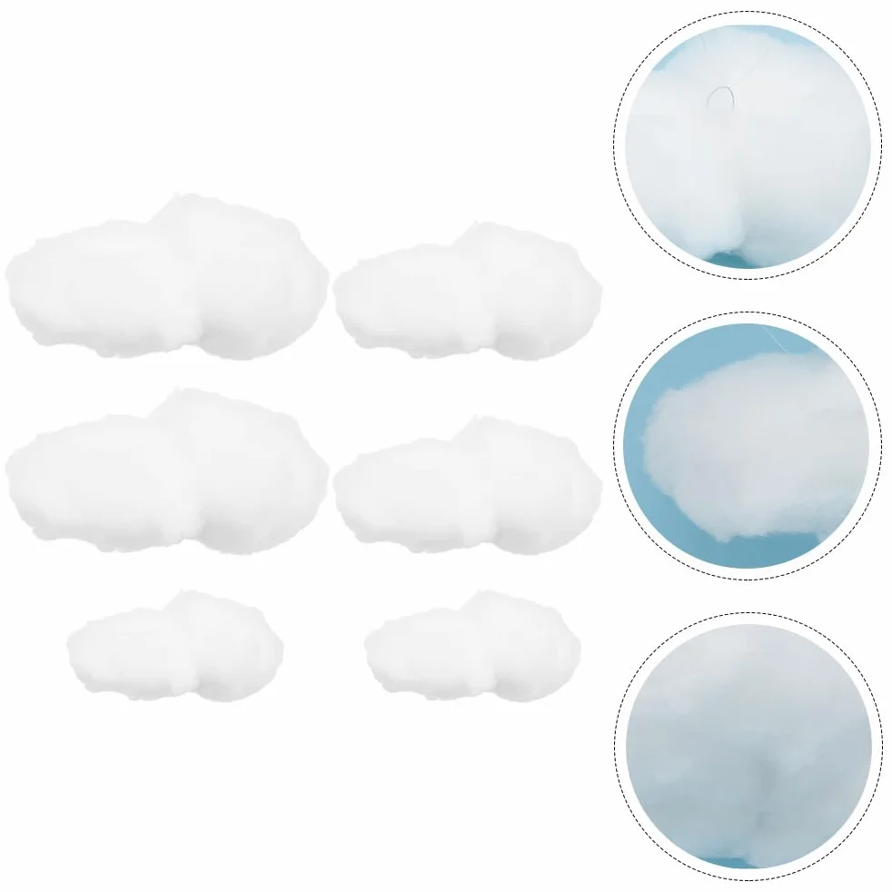 HOMSFOU Decoraciones de nubes artificiales para techo, 6 piezas, algodón simulado, 5,91 pulgadas