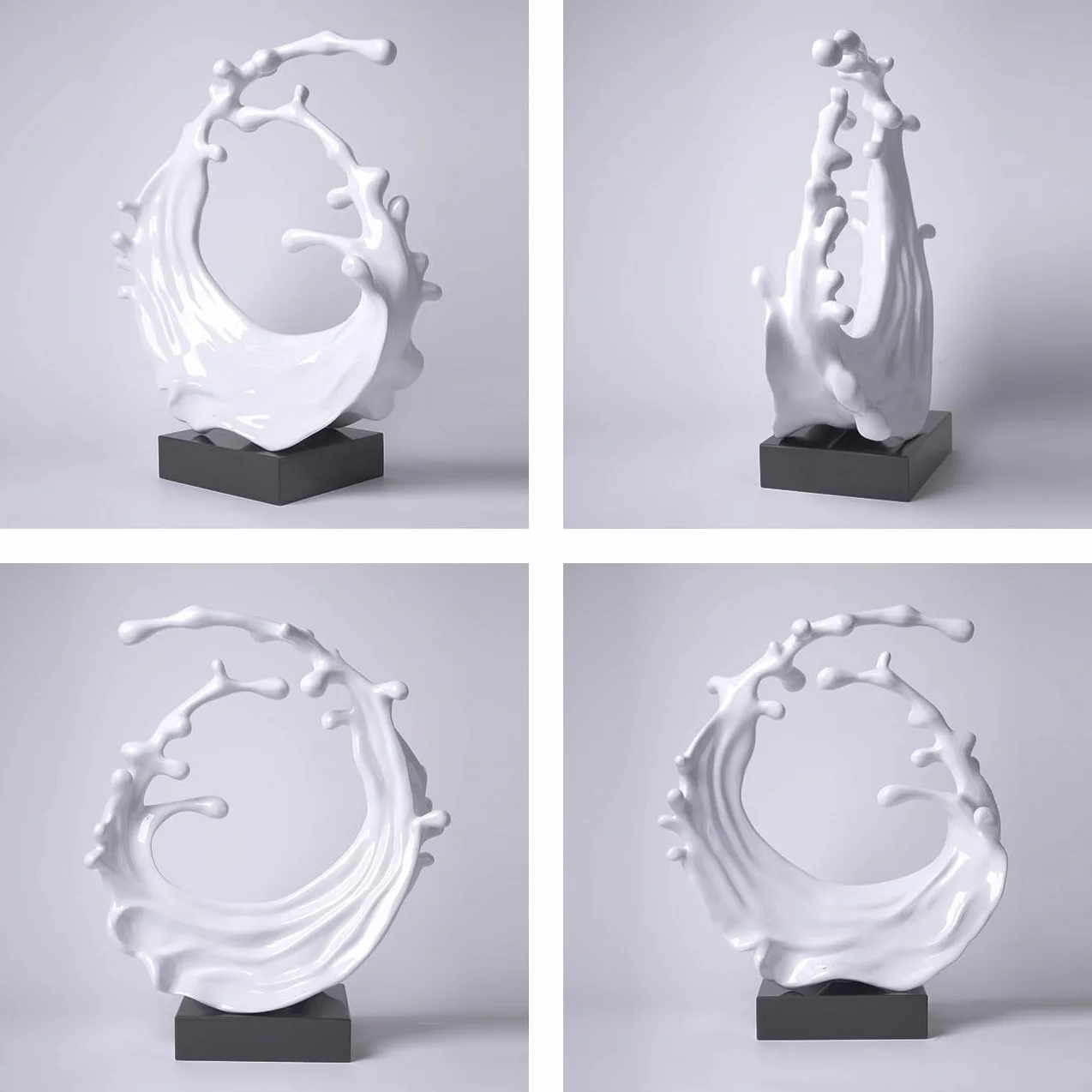 Escultura de Ola Marina Figura Abstracta Estatua Moderna Decoración Arte Interior Regalo para Salon Comedor Oficina Blanca 42cm