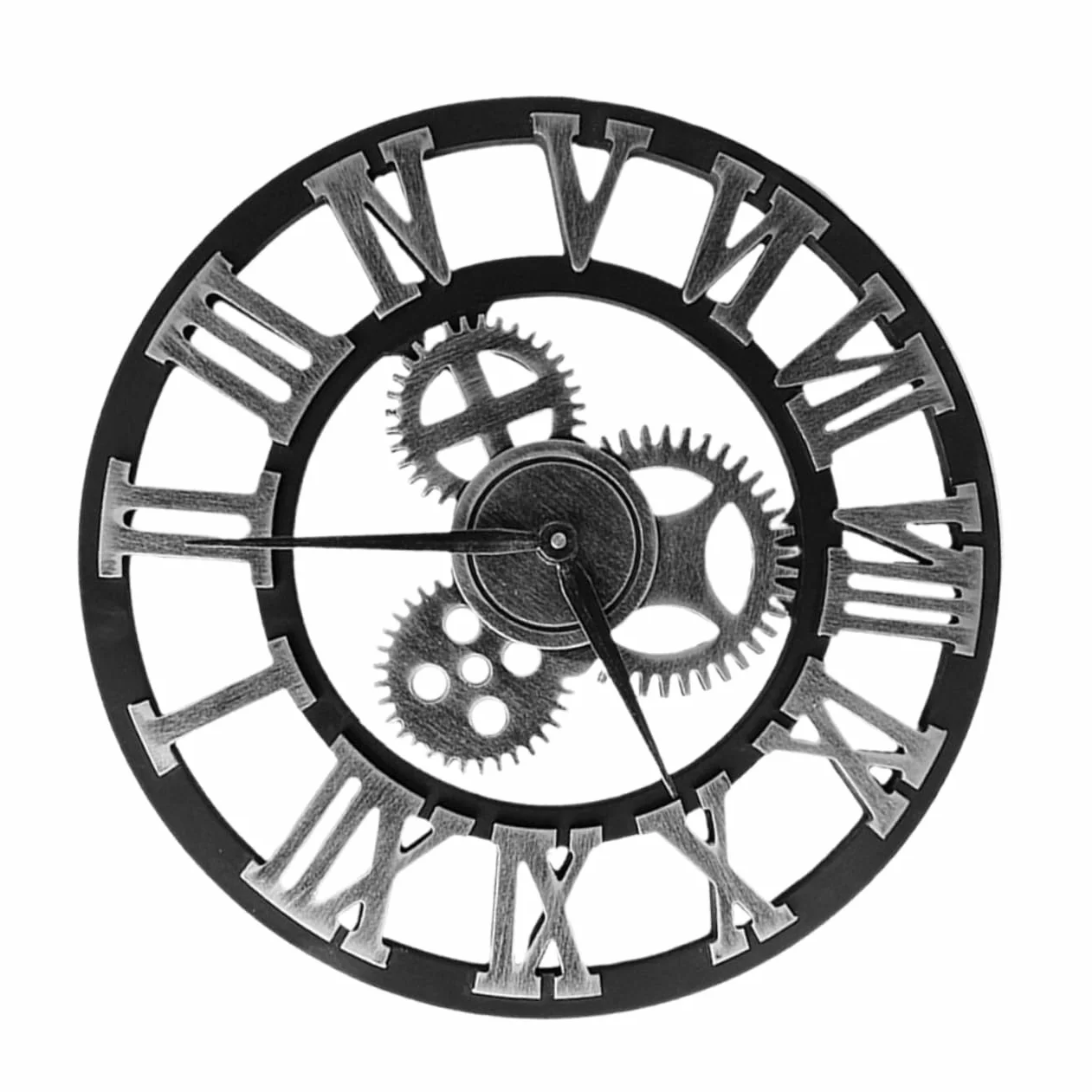 PRETYZOOM Reloj de Pared Diseño Original Estilo Industrial de 34 Cm en Madera Color Plata, Fácil de Instalar y Quitar para Salón u Oficina