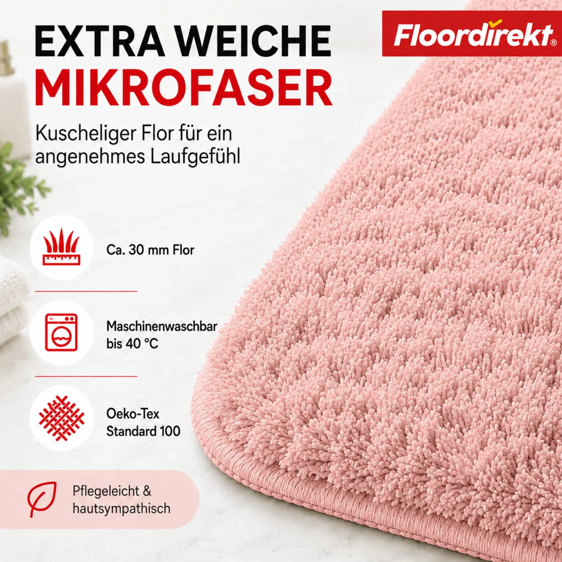 Alfombra de baño Sky | Alfombra de baño | Suave y densa | Antideslizante y de Secado rápido | Adecuado para calefacción por Suelo Radiante | Rectangular y Redondo (80 x 150 cm, Rosa)