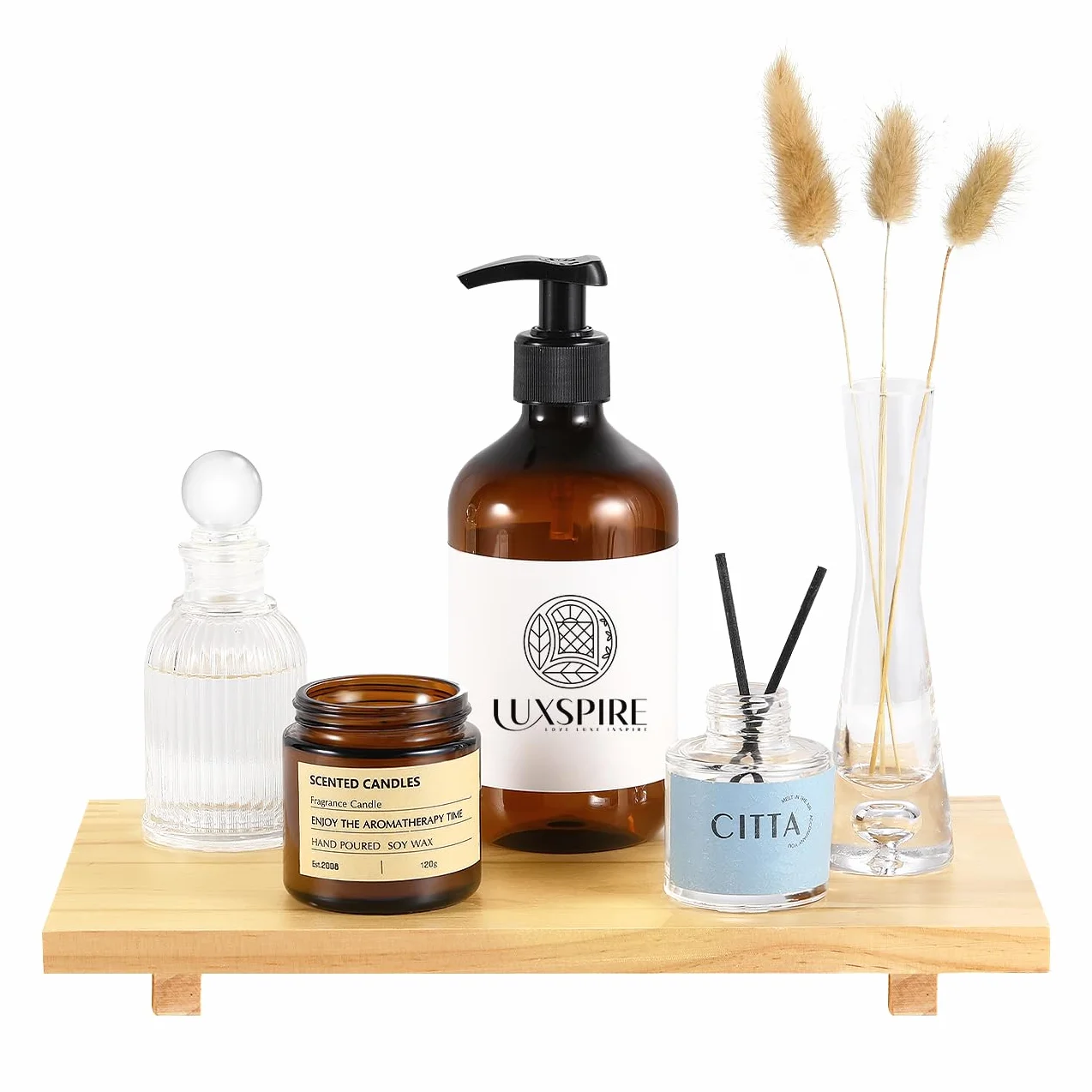 Luxspire Bandeja de Baño de Madera, Organizador de Jabón con Soporte, Decoración Vintage para Baño y Cocina, Color Madera