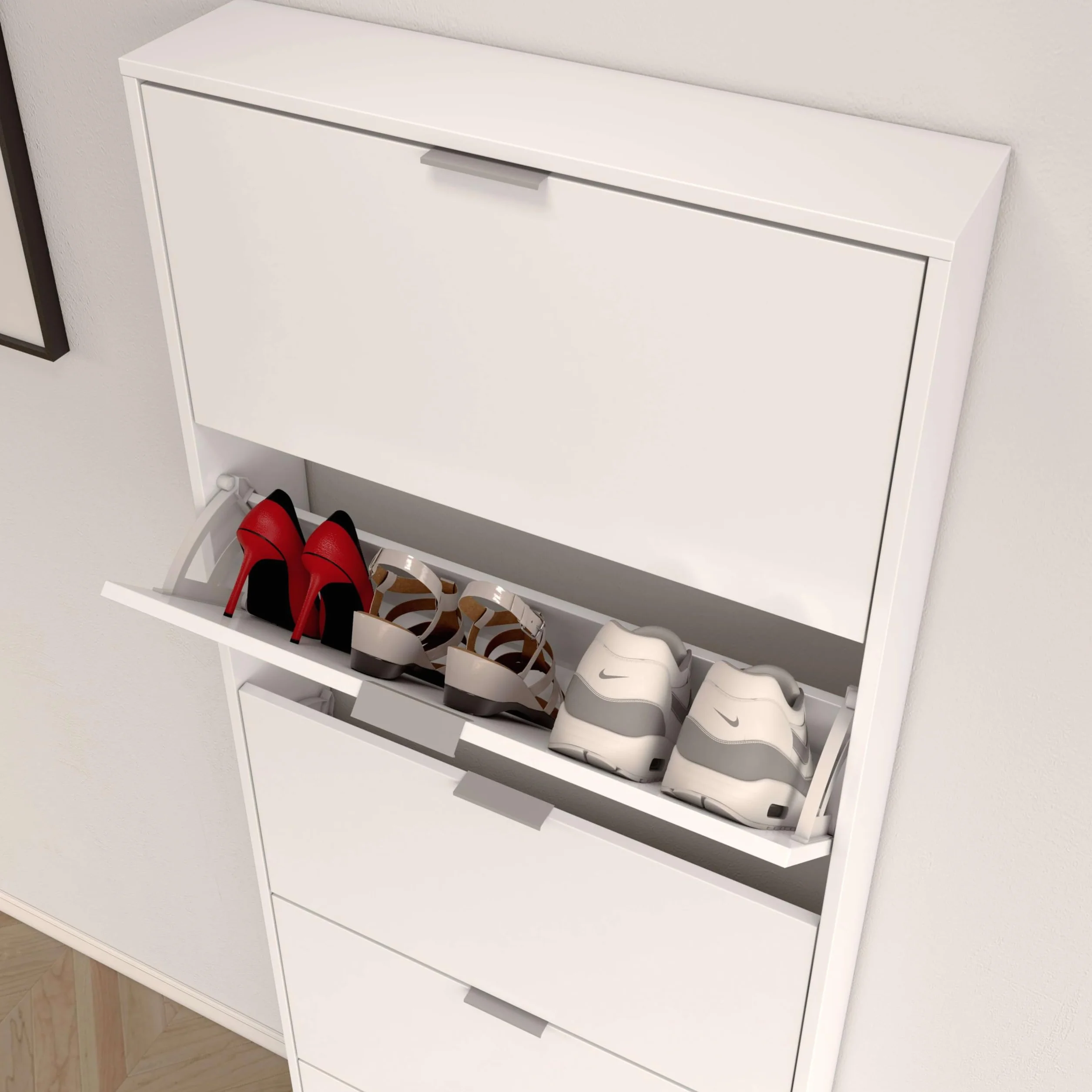 Habitdesign – Zapatero 5 Puertas, Color Blanco Brillo, Mueble Zapatero Alto 15 Pares, 180x70x17 cm – Modelo Shoe Cabinet