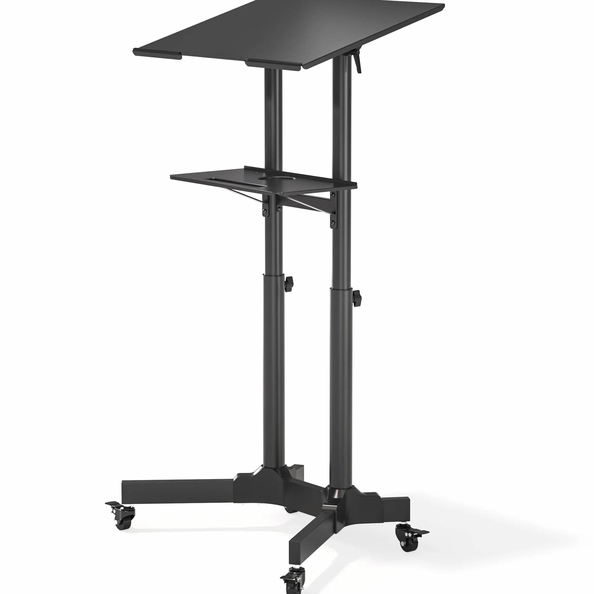 BONTEC Escritorio de Pie Móvil con Altura Ajustable, Escritorio para Computadora Portátil con Ruedas, Estación de Trabajo de Pie con Bandeja Compacta Ajustable