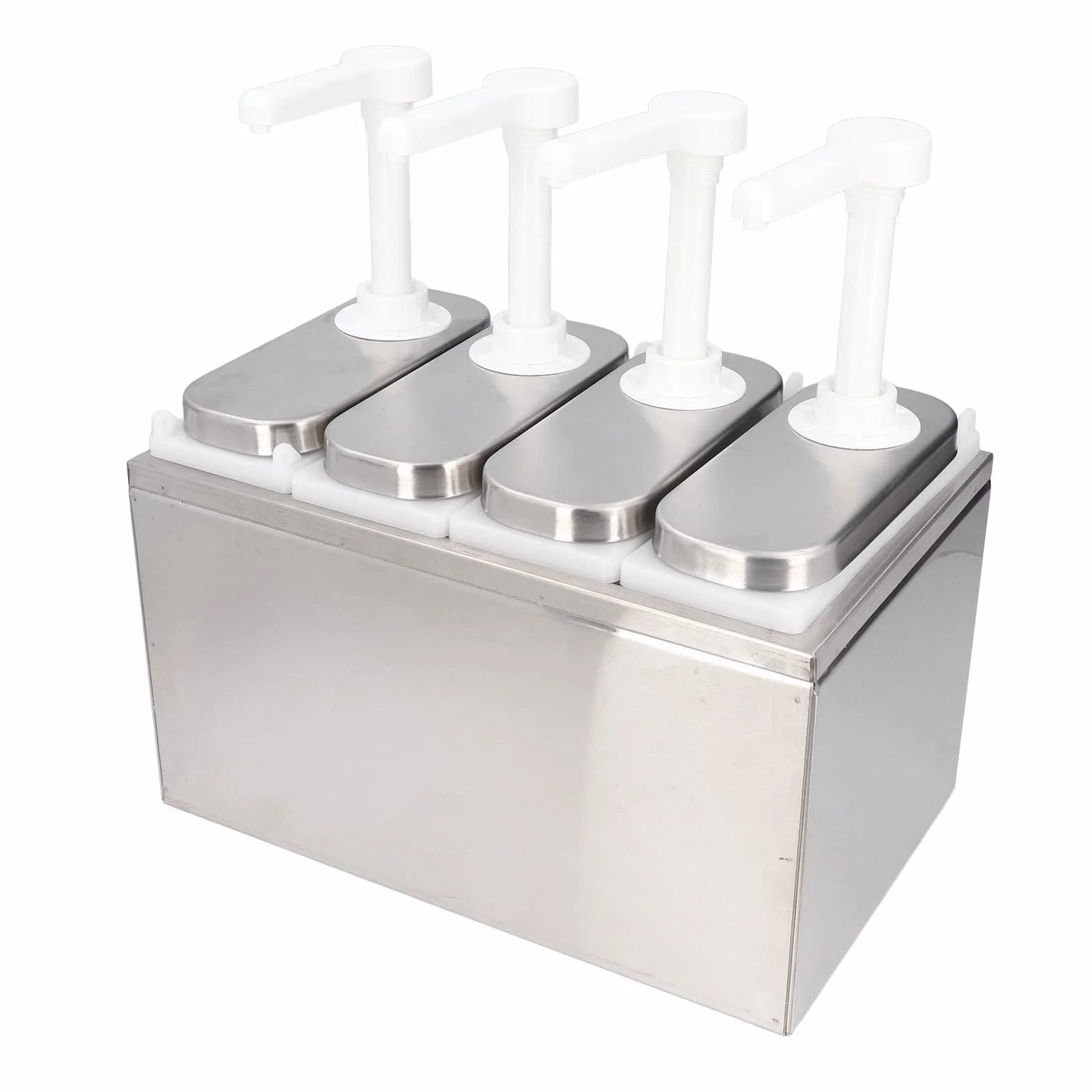 Paquete de 3 Dispensadores de con Base, Botella Exprimidora Condimentos Acero Inoxidable 1 Litro para Cocina, Restaurante, Aderezo para Ensaladas, Soja, Vinagre, Mayonesa (4 Bombas)