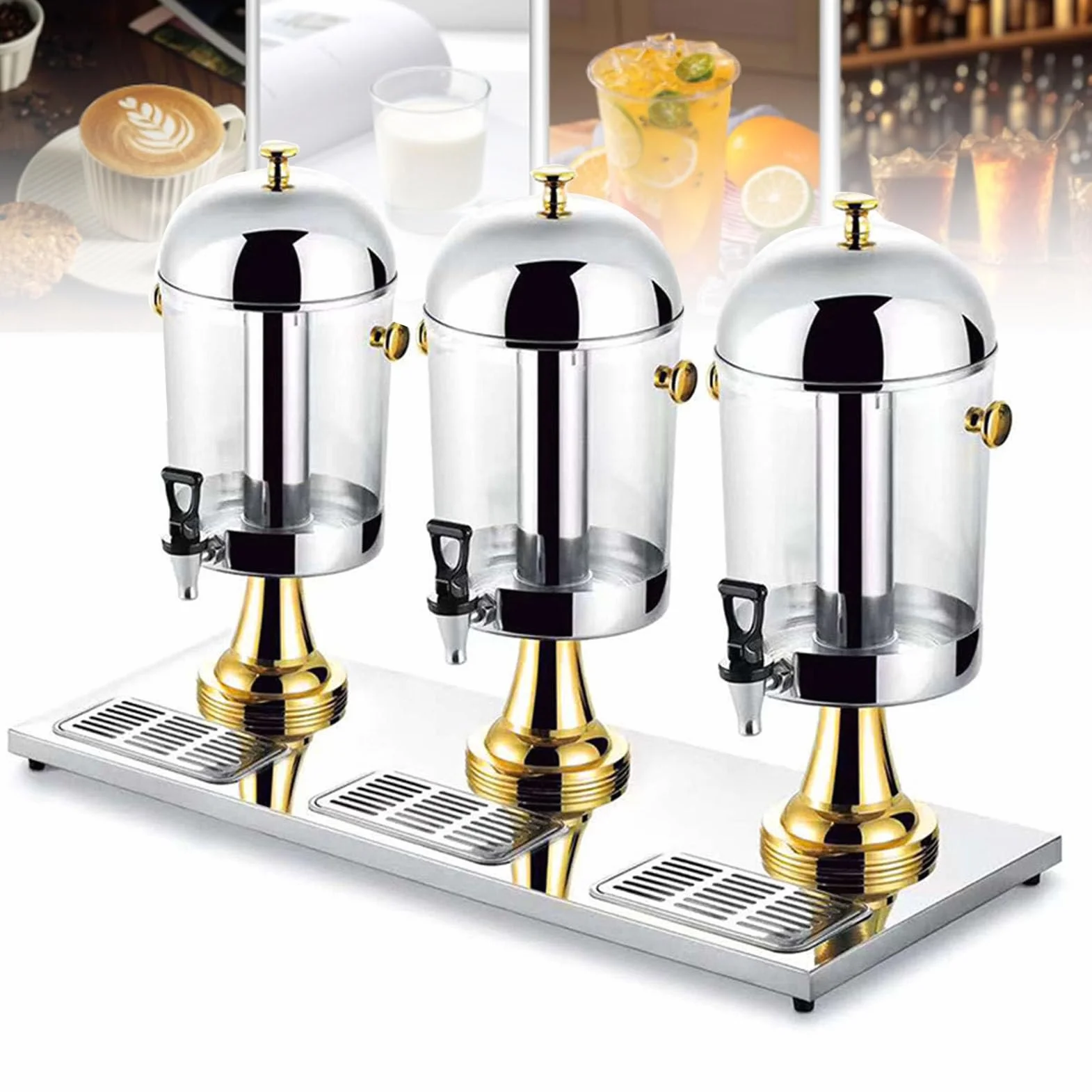 Dispensador de bebidas de acero inoxidable, para bares, hoteles, dispensador de jugo frío y caliente, ideal para desayuno, buffet, con dispensador de bebidas de vidrio transparente