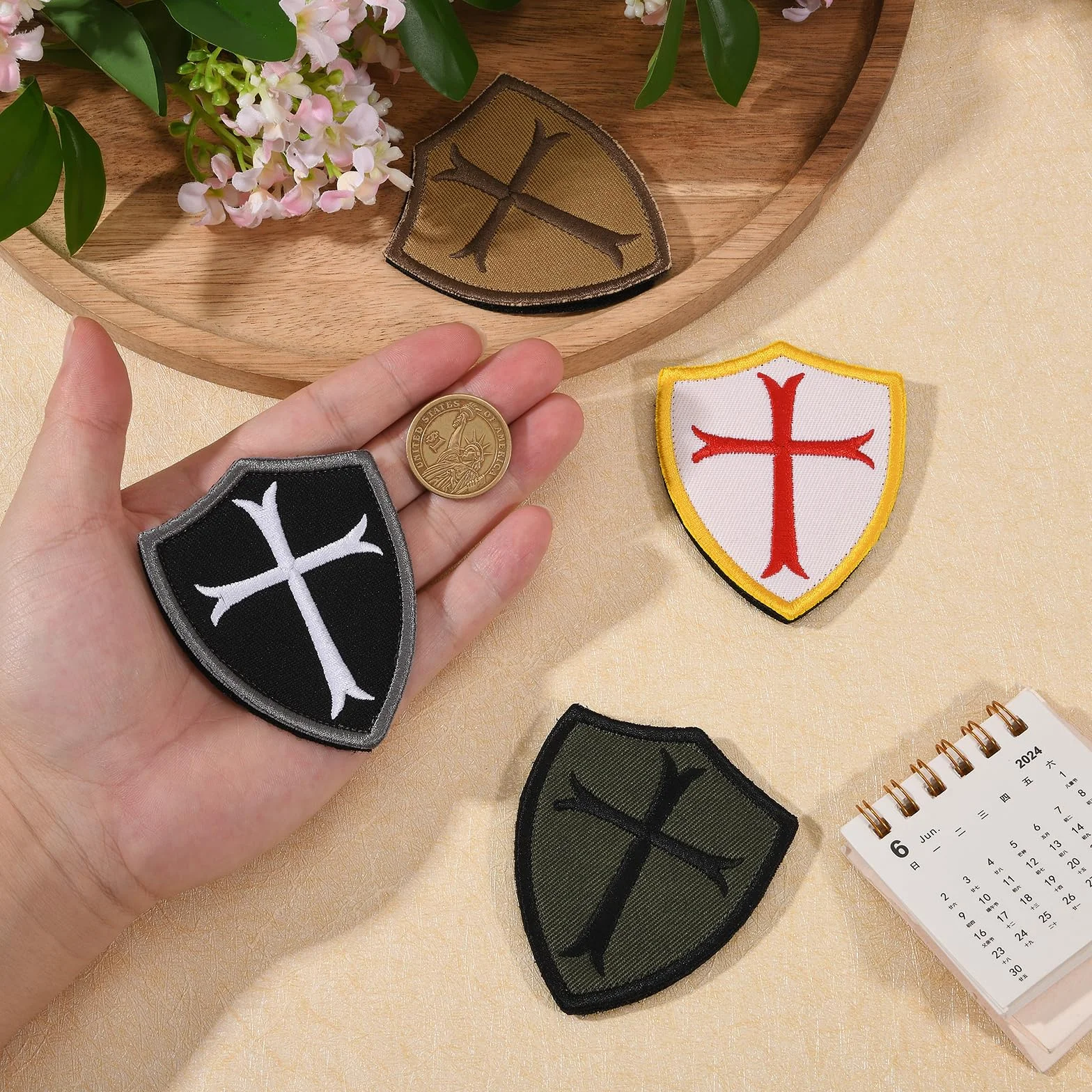 8 parches bordados de cruz templaria con cierre de para mochilas tácticas, ropa DIY, chalecos, sombreros y accesorios para exteriores