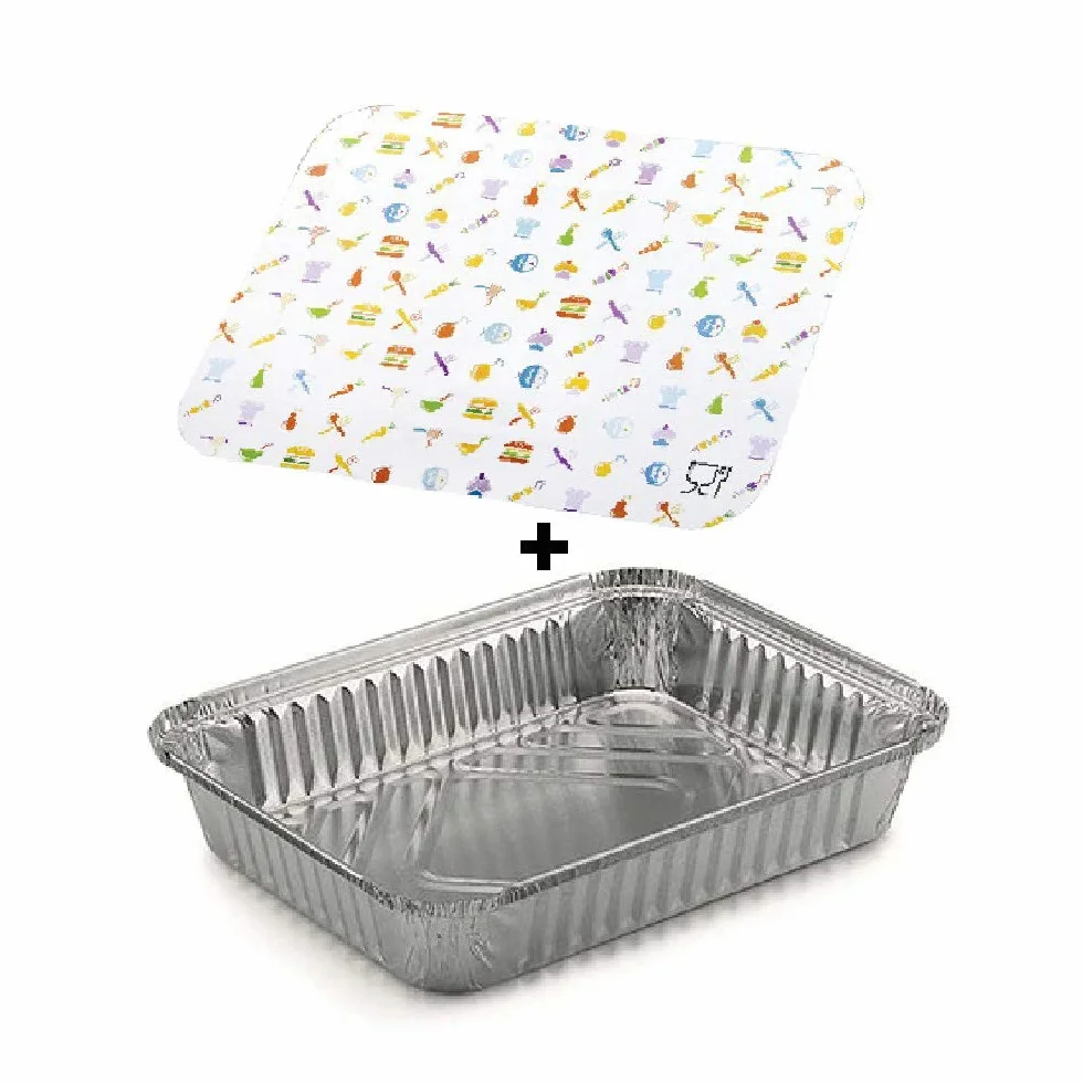 100 uds - Envase/Recipiente de Aluminio Rectangular + Tapa de cartón - Capacidad 1125 ml y tamaño 200x150x35 mm - Bandejas Desechables y reciclables, Apto para Altas temperaturas