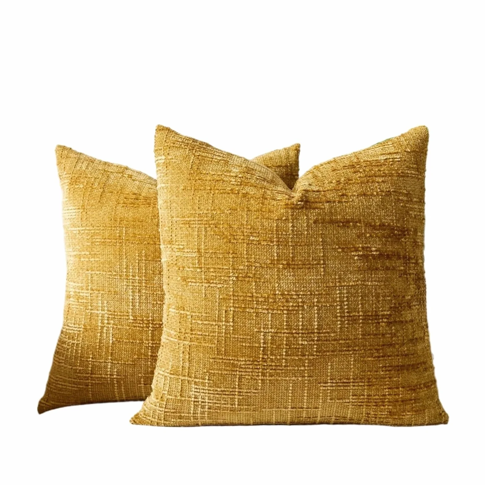 Juego de 2 Fundas de cojín Decorativas de Lino a Cuadros, Estilo rústico, Estilo Vintage, Estilo Bohemio Moderno.(Yellow,550x550mm)