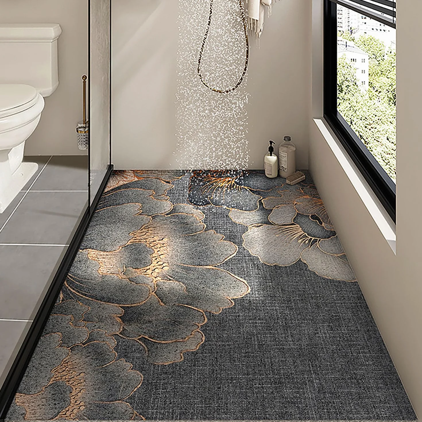 Alfombra Bañera Antideslizante 80x120cm,Alfombrilla Ducha de Loofah,Alfombrilla Bañera con Orificios de Drenaje,Alfombra Ducha Sin Ventosas,Estilo del Estampado Floral B