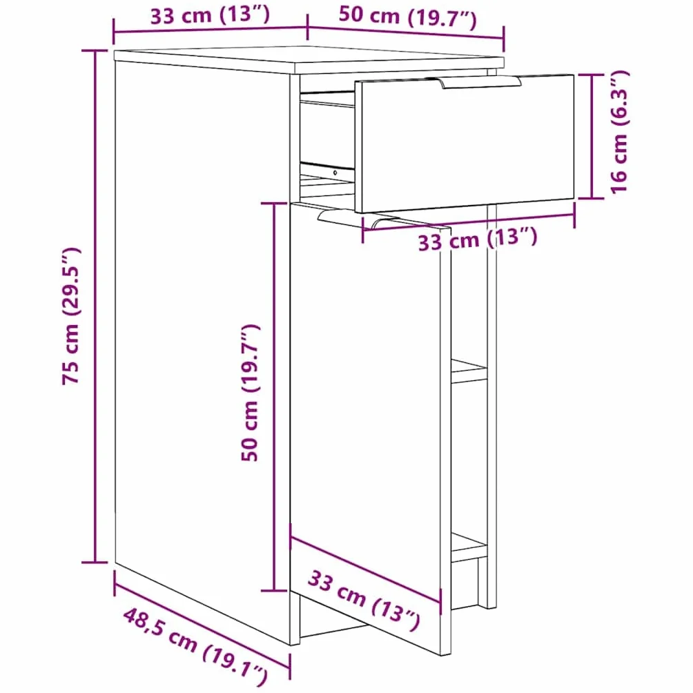 vidaXL Armario de Oficina Roble Negro 33 x 50 x 75 cm, Mueble de salón, Armario Rectangular, Moderno en Madera, práctico para organizar y Decorar el hogar