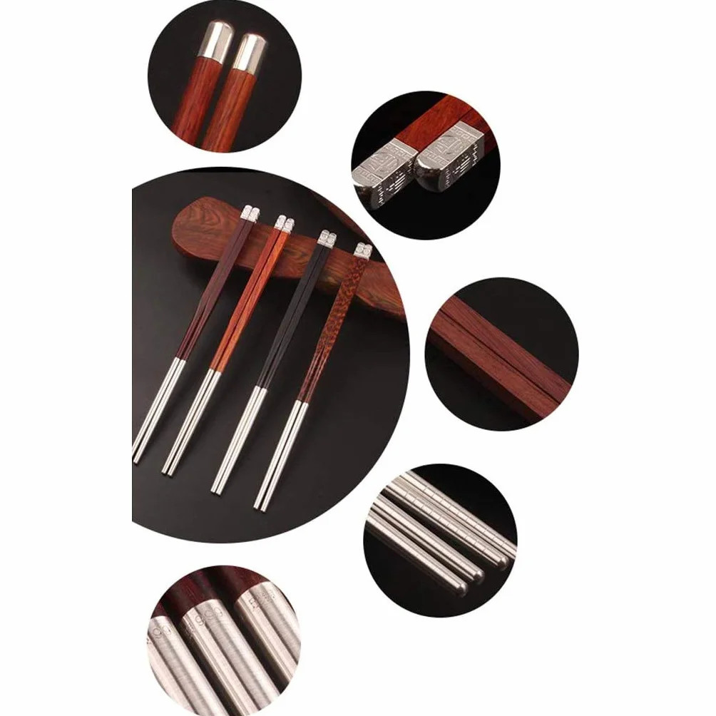 Juego de Regalo de Palillos japoneses de Madera y Plata con Estuche, 2 Pares Reutilizables, de Madera Natural y de Lujo.，C