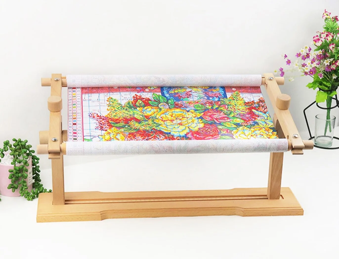 Soporte de Bordado de Madera Ajustable - Kit Giratorio de Escritorio Con Bastidor de Regazo y Aro Manos Libres