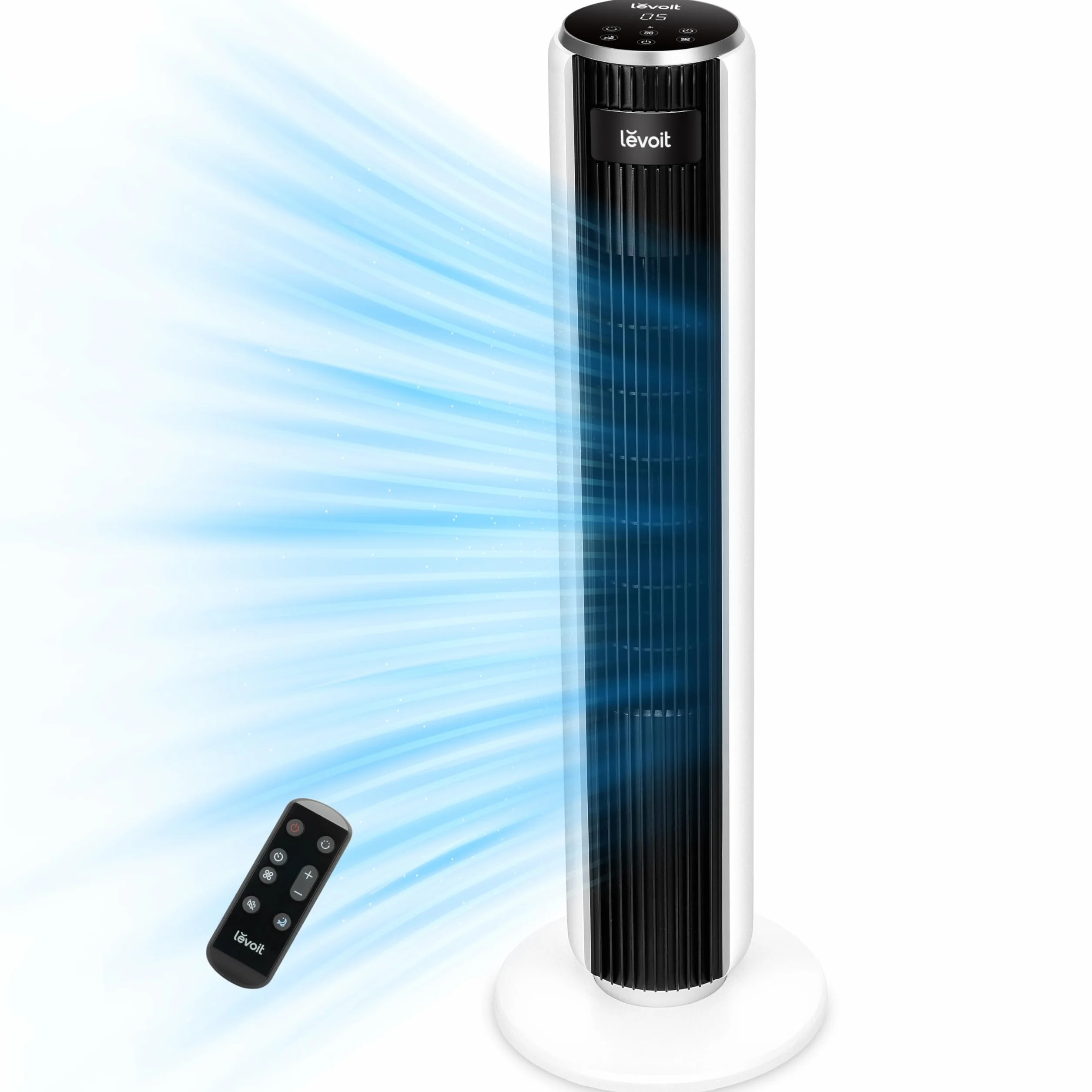 LEVOIT Ventilador de Torre con Mando a Distancia, Ventilador Silencioso 28dB y 39W, Oscilación 90° con 7m/s, 4 Modos 5 Velocidades, Temporizador 12 Horas, Fácil de Montar para Dormitorio