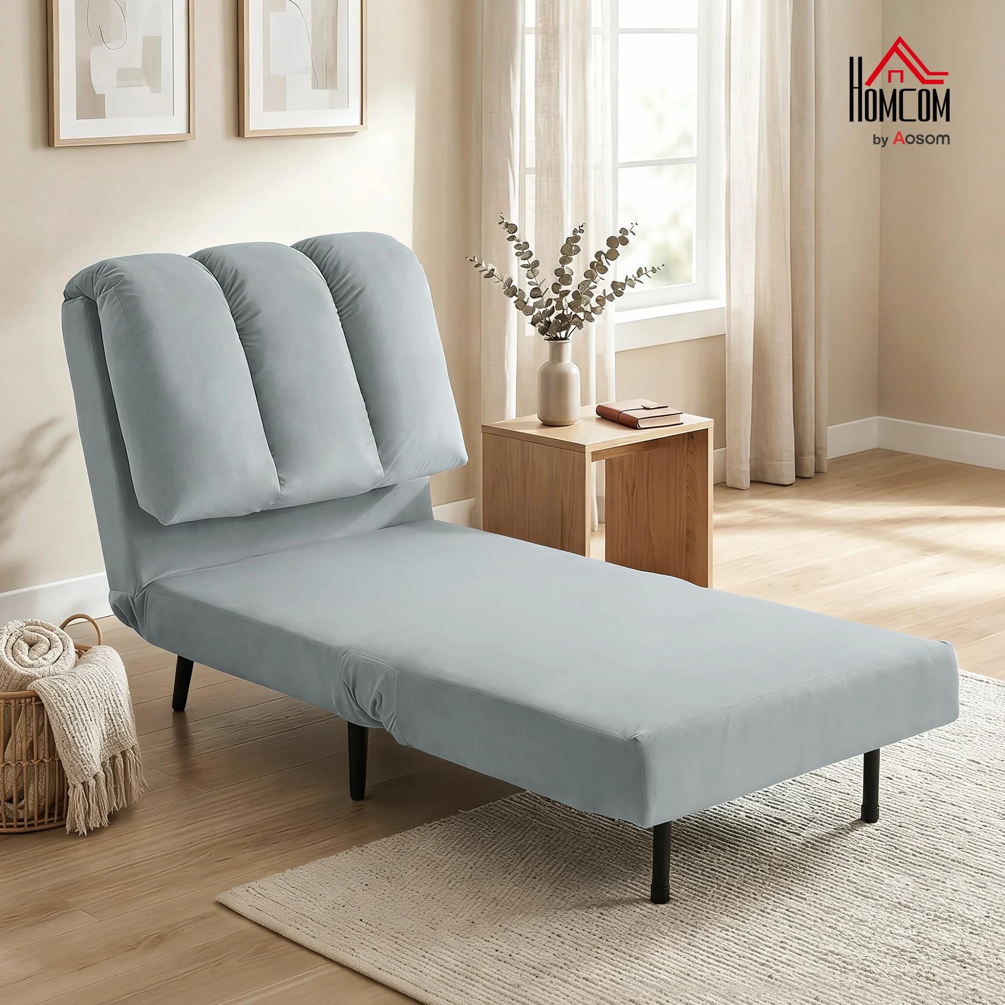 HOMCOM Sofá Cama de 1 Plaza 3 en 1, Sofá Cama Plegable Tapizado en Terciopelo con Respaldo Ajustable en 3 Niveles, Cojín Grueso para Dormitorio, Salón, Oficina, Fácil Montaje, 72x88x87 cm, Gris