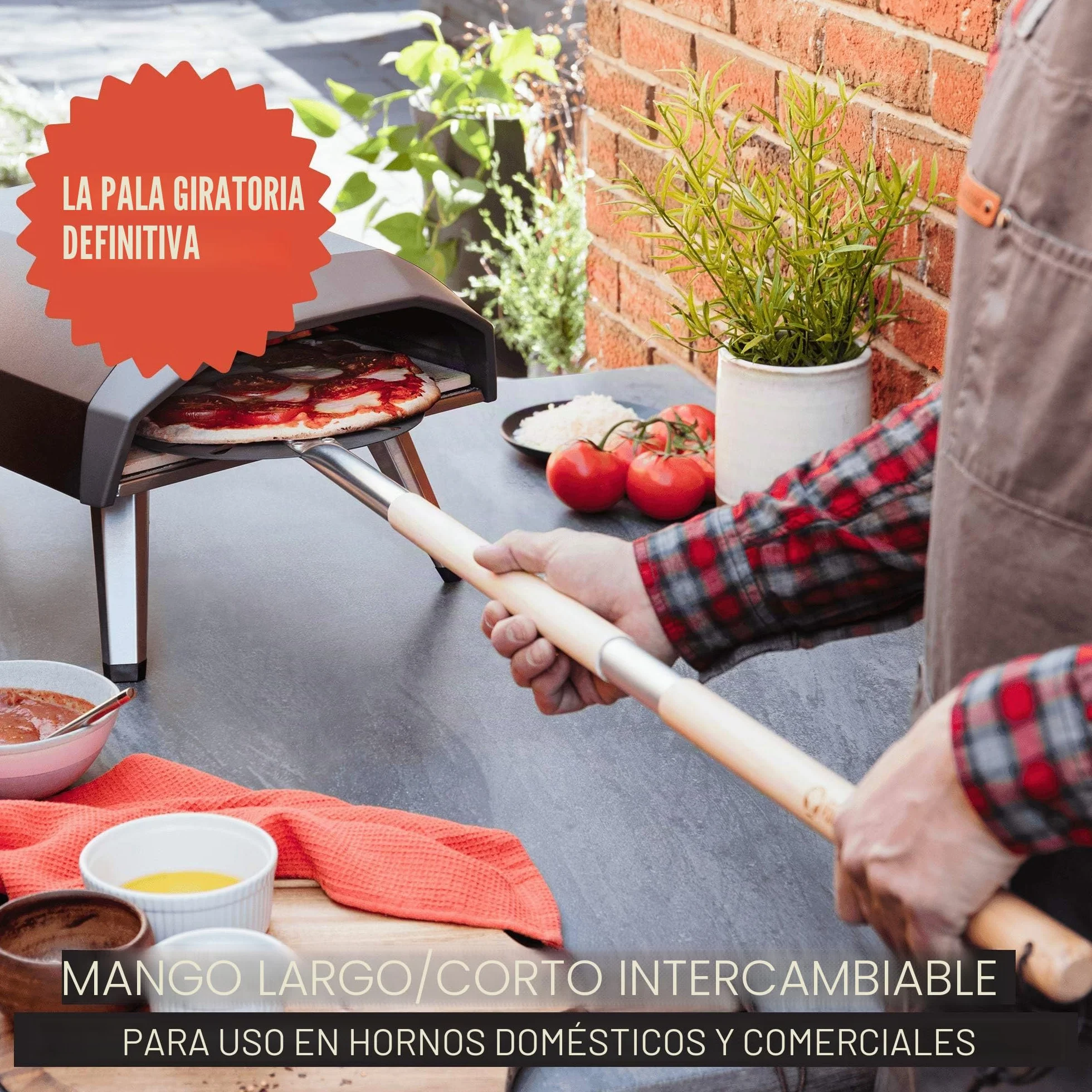 Chef Pomodoro Paleta de Aluminio 9" Mango de Madera Desmontable de Fácil Almacenamiento, 47" de Largo, Lujosa Paleta de Pizza Gourmet para Pizza Casera