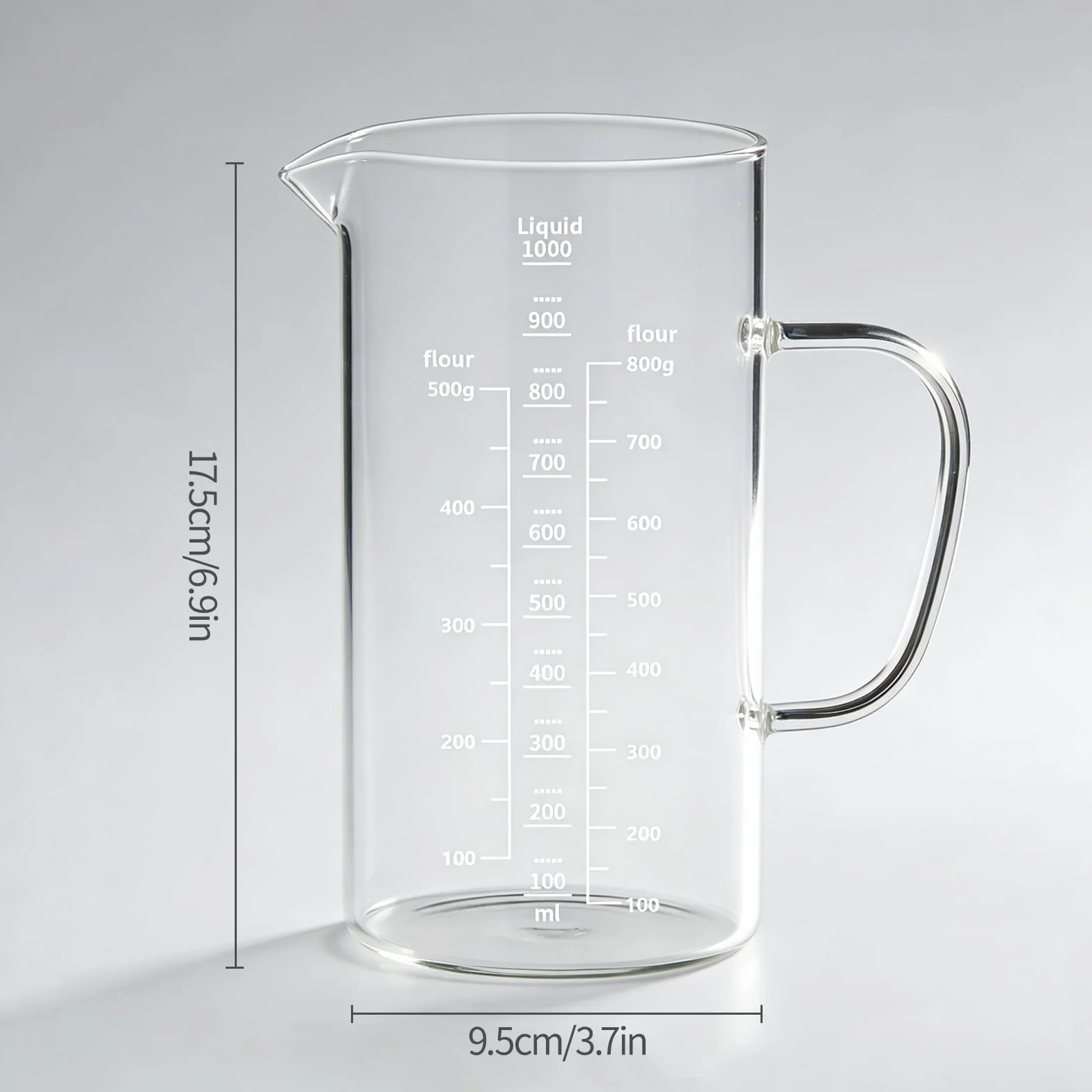 Vaso Batidora de Vidrio 1000ml Diámetro 9.5cm x H 17.5cm con Asa Resistente al Calor Apto para Lavavajillas