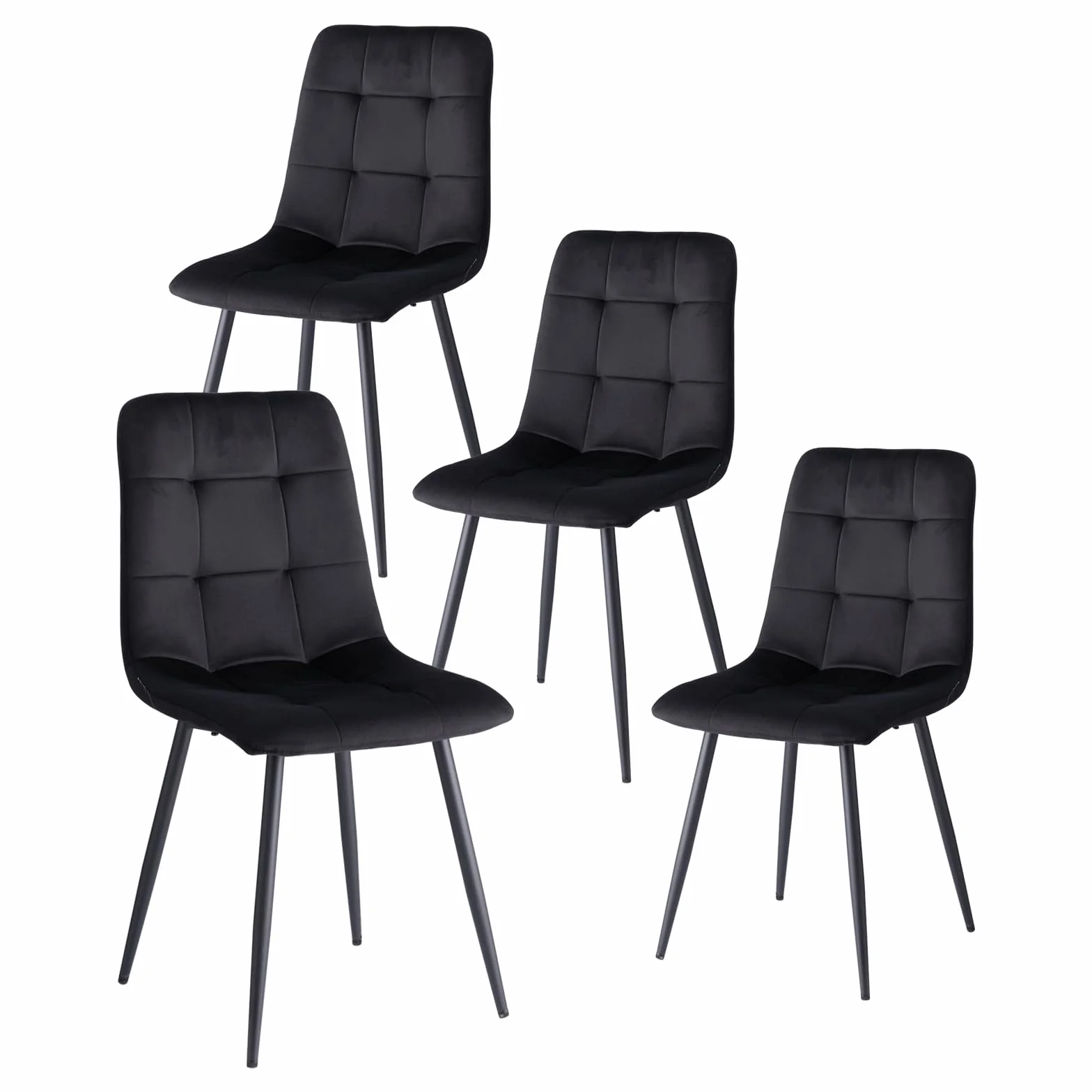 Juego de 4 Sillas de Comedor Modernas, sin Brazos, Tapizadas en Terciopelo Holandés, Ideales para Dormitorios, Estudios y Salas de Estar, Color Negro - HL
