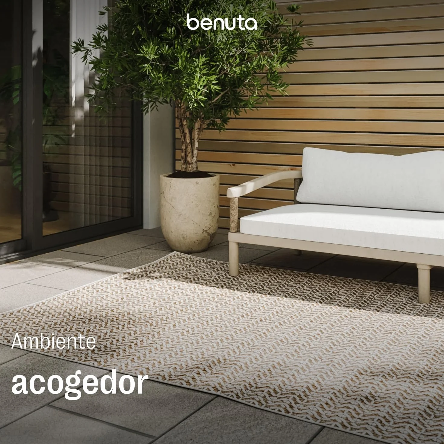 benuta Basic Alfombra Exterior Interior Kaleo - Beige 200x300 cm - Diseño Geométrico - Resistente al Clima & UV - Balcón, Terraza, Jardín, Cocina, Dormitorio, Salon & Sala de Estar - Fácil de Limpiar