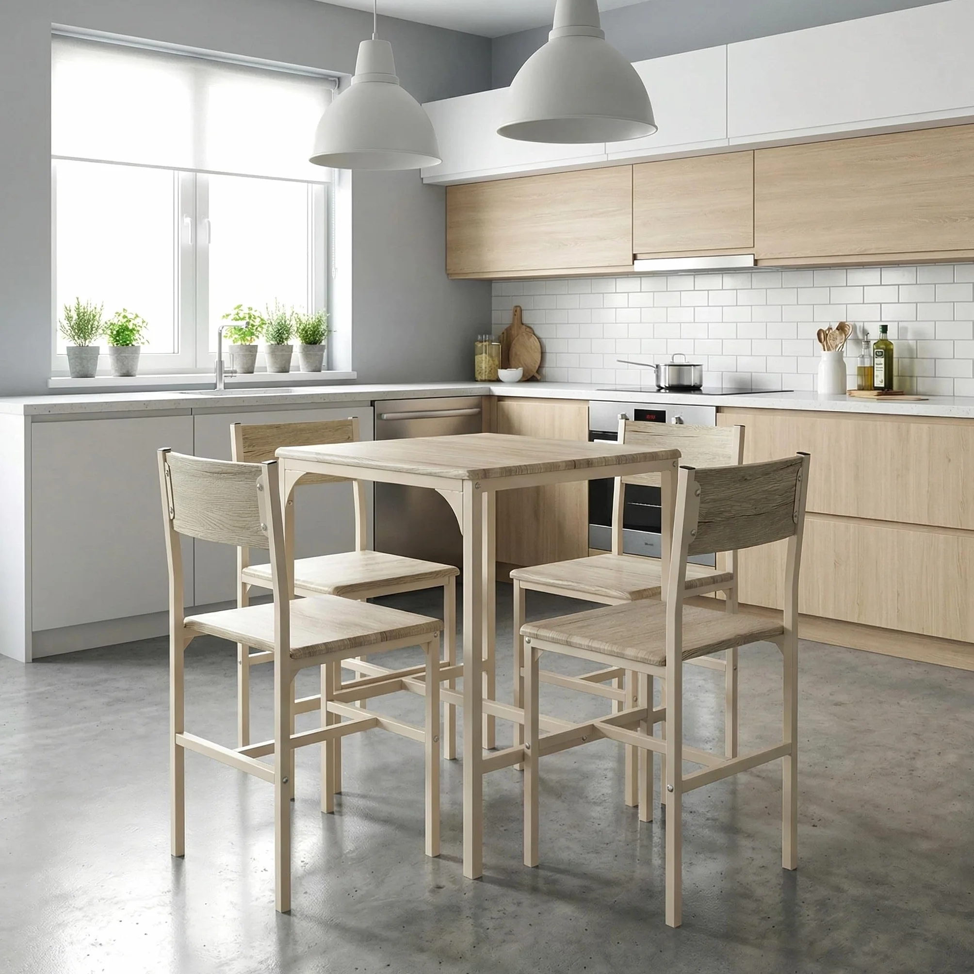 YELLOO Mod. PORTOFINO Set Mesa Bar con 4 sillas Beige Cocina