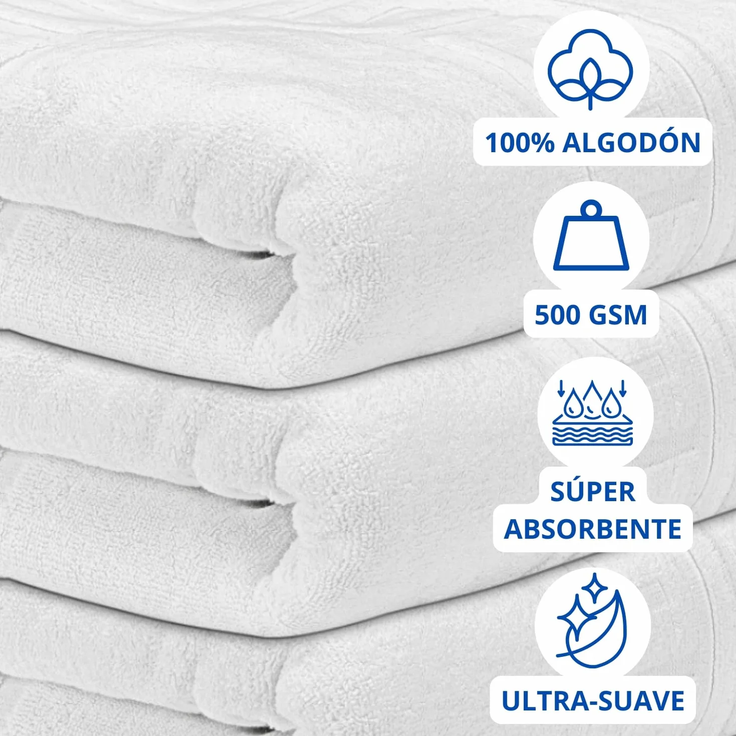 Pack de 4 Alfombras Baño 50x70 cm 100% Algodón 500GSM - Tapete Ducha Blanco Estilo Toalla