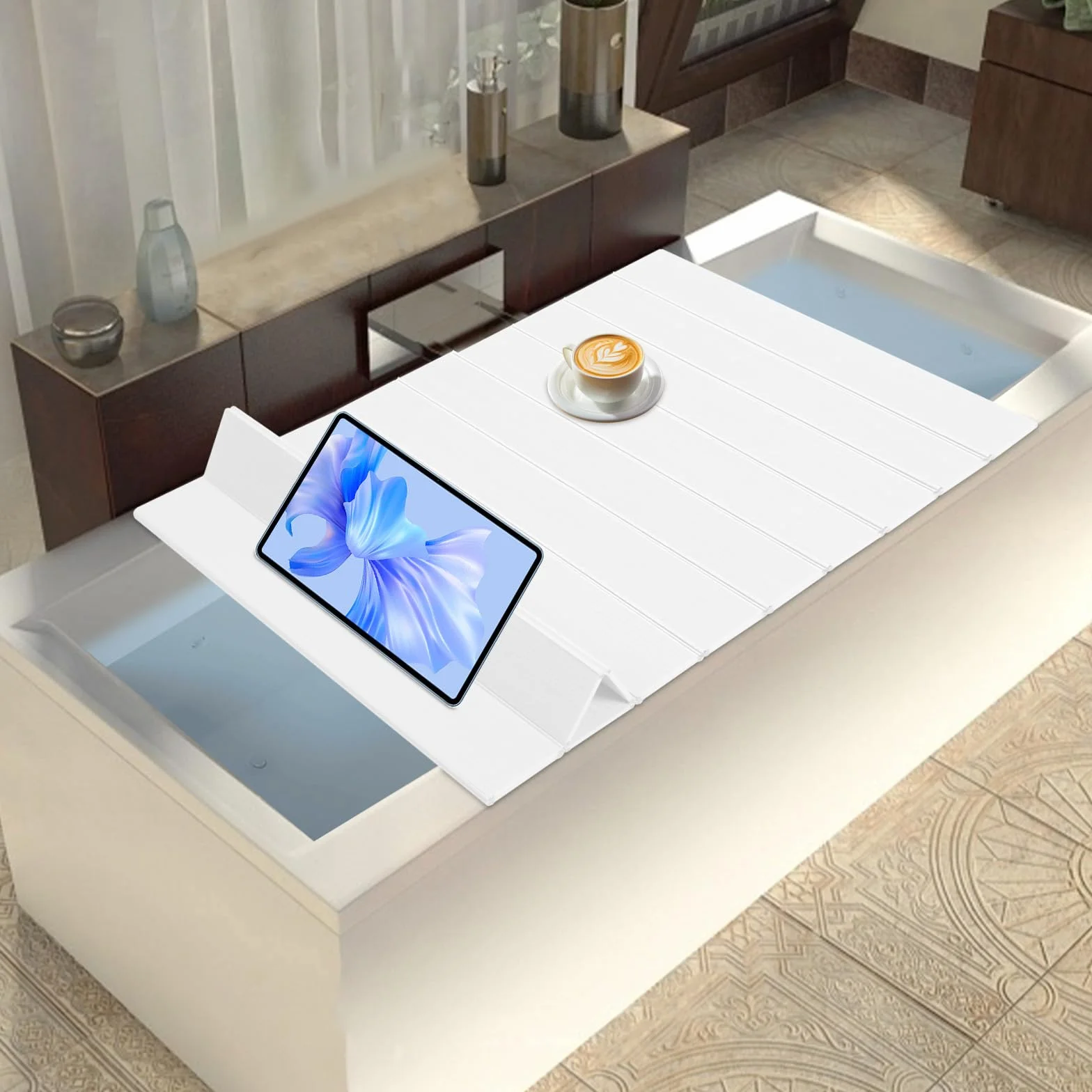 Cubierta de bañera plegable, 160 x 70 cm, impermeable y resistente al polvo, tabla de PVC aislante para bañera, accesorio para baño y spa, soporta 5 kg (blanco)