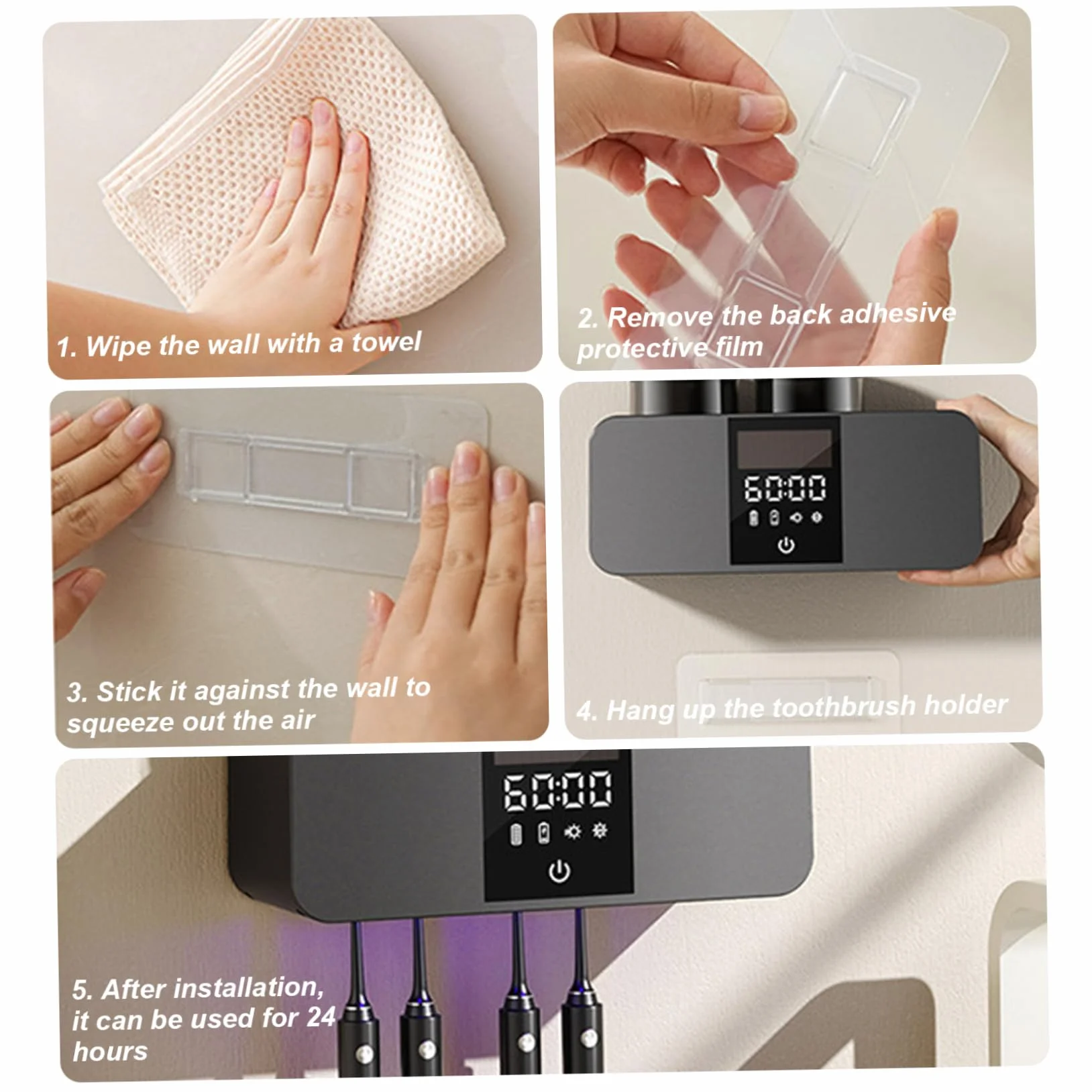 Soporte Inteligente para cepillos de Dientes, 2 Tazas, Soporte para cepillos de Dientes con energía Solar, con 4 Ranuras y dispensador de Pasta de, prácticos Accesorios de baño autoadhesivos