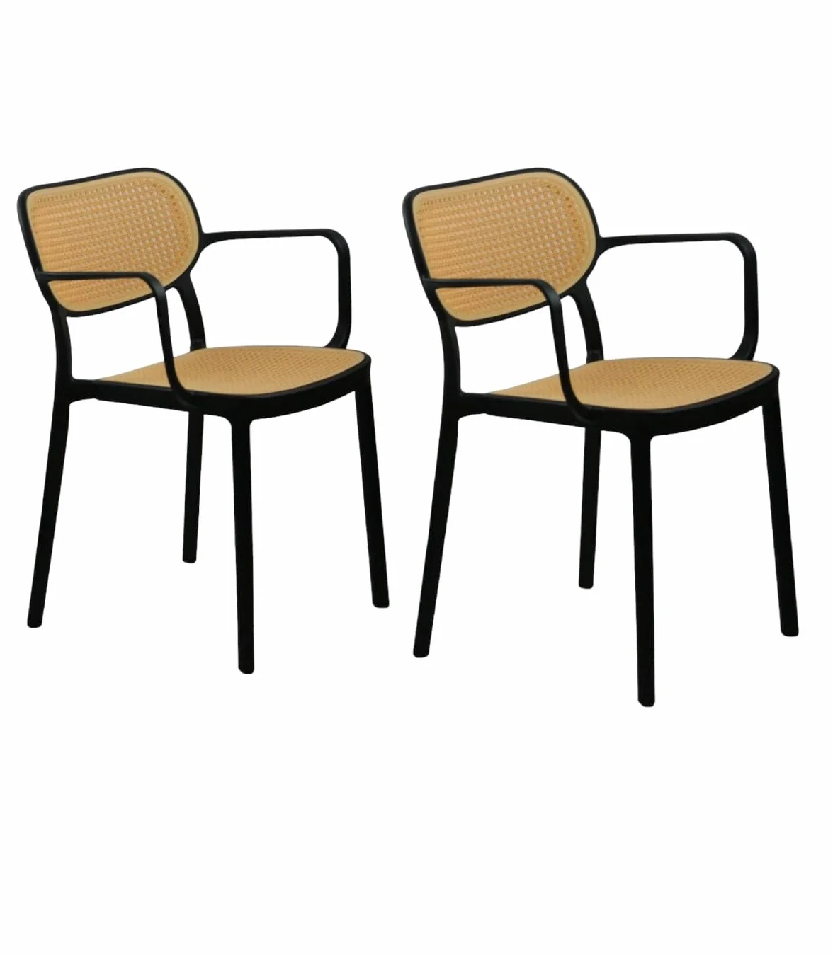 Set 2 Sillas Viena de Comedor Color Negro con Respaldo en Color Mostaza Pack de 2 Silla de Comedor Moderna | Diseño Minimalista | Plástico | Sillas Apilables