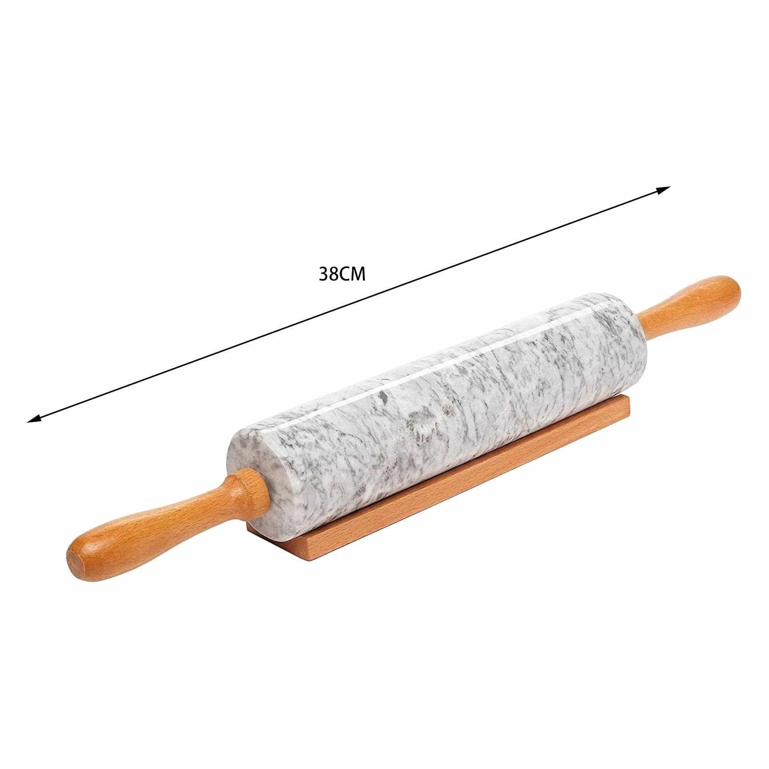 Rodillo de Mármol con Y Base de Madera para Hornear Pasteles Y Pizzas. Fácil de Limpiar. Rodillo Antiadherente para Tartas Y, Blanco, Individual