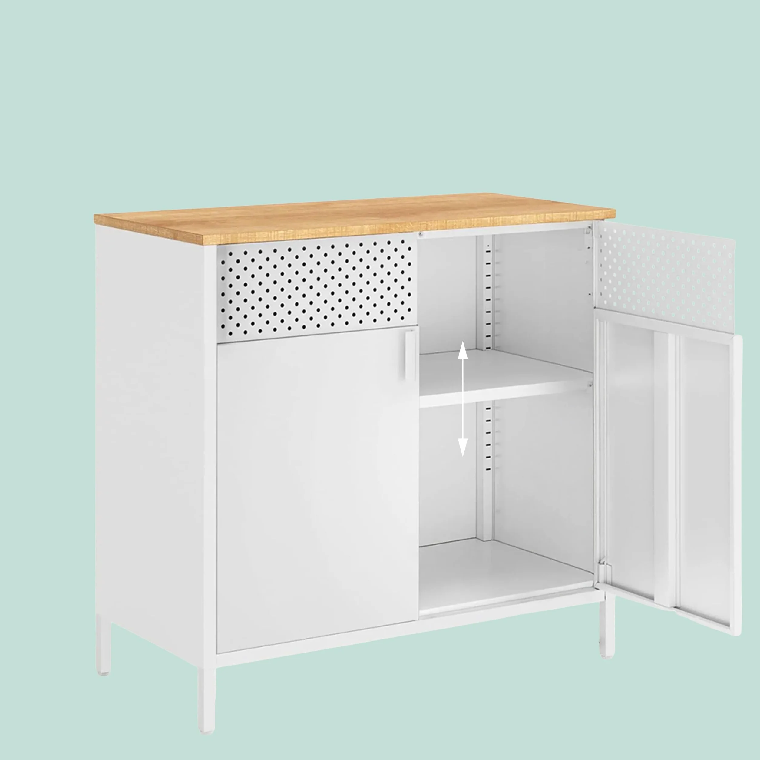 Relaxdays Armario metálico 2 Puertas, Estante Regulable, Oficina, 77x80x40 cm, Blanco/Natural
