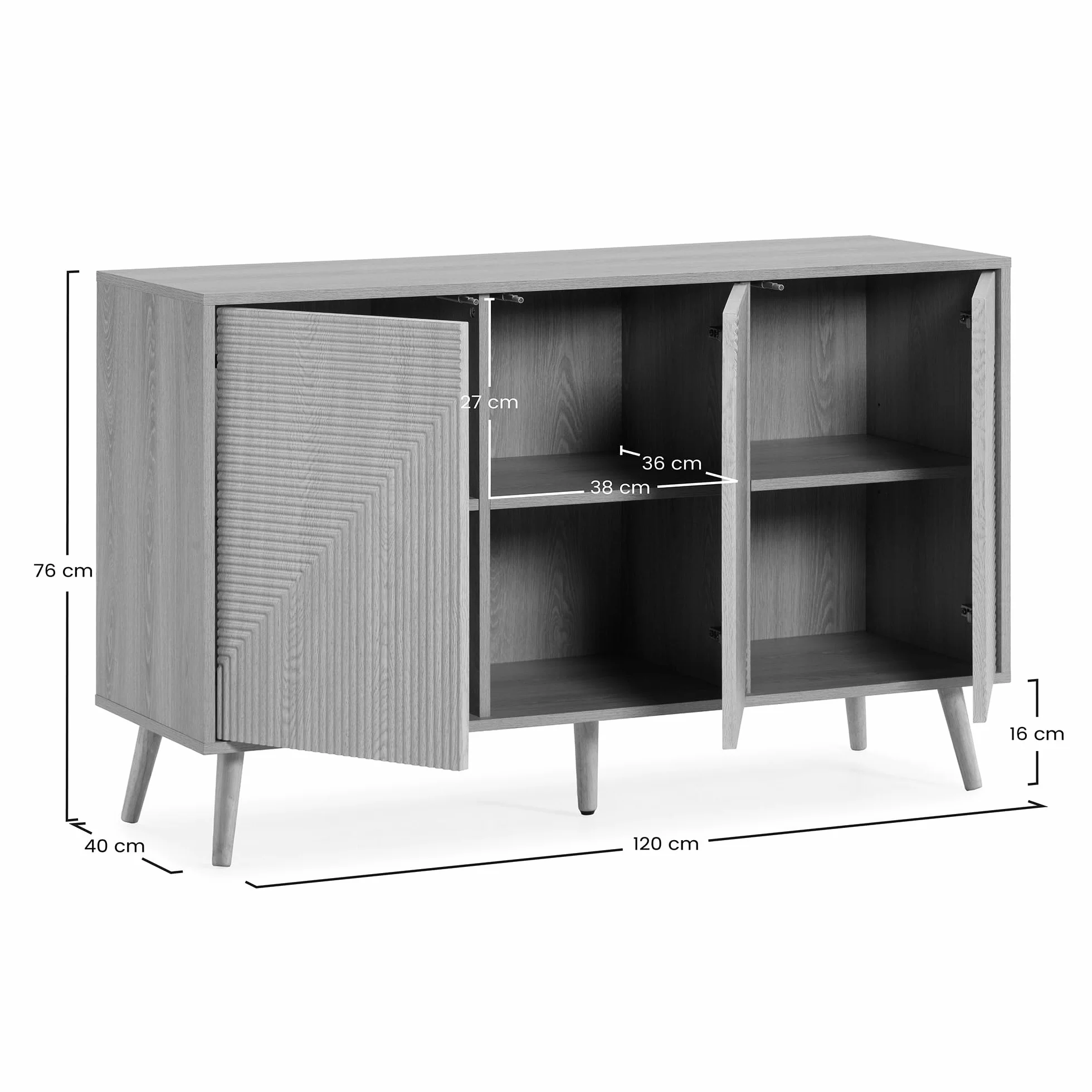 HOMN LIVING Aparador Telmo 3 Puertas Roble 120 cm