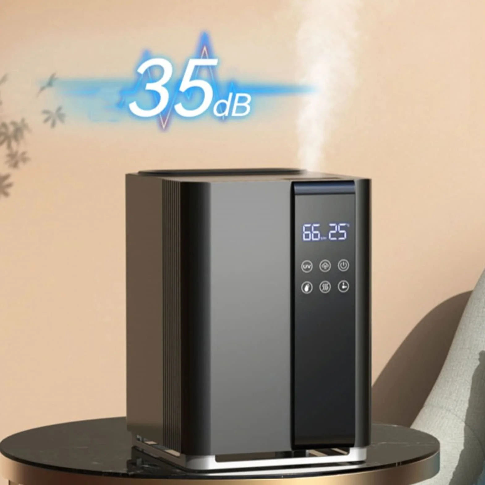 Humidificadores de Aire Humidificadores for la habitación grande del dormitorio, 5L Fresco y cálido Top Top Humidificador de tiempo con 3 velocidades Humidistat, apagado automático, negro Silencioso H