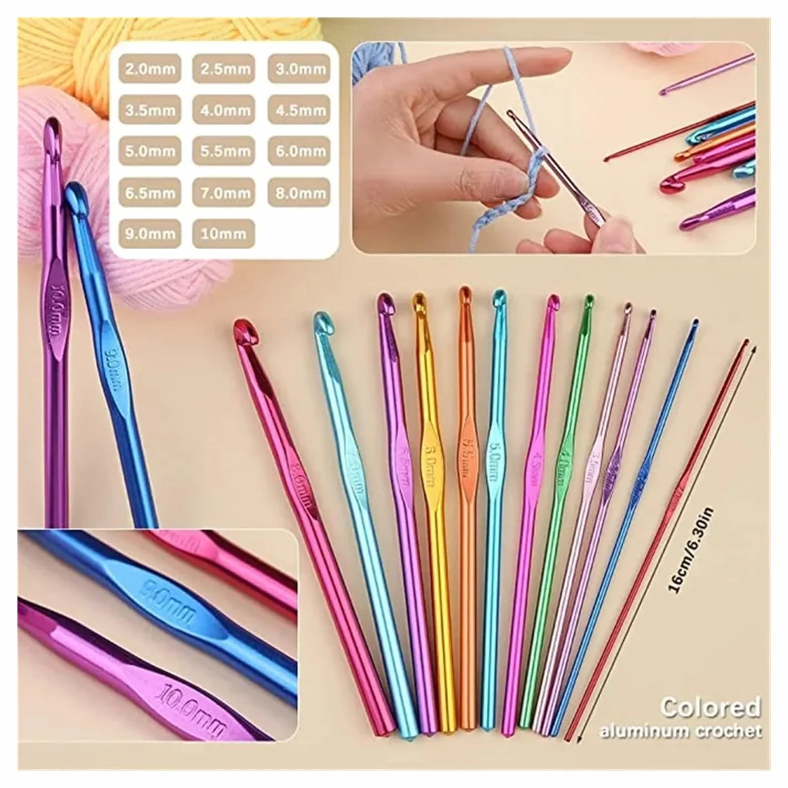 Kit Ganchillo Juego de bolsa de crochet portátil, herramienta for tejer lana, regla de costura, agujas, hilo, kit completo de material de crochet(107 pcs set)
