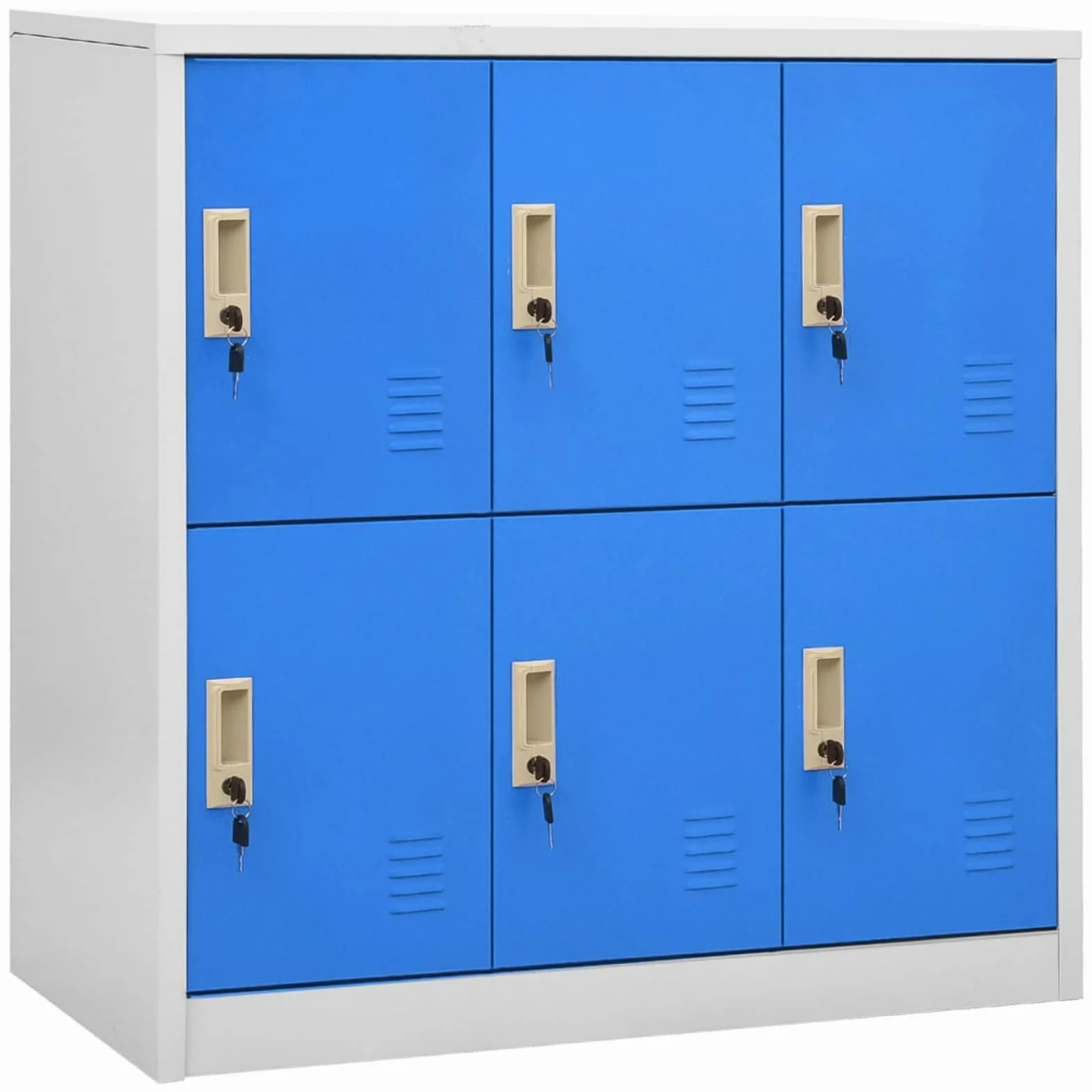 IKAYAA Armario Tipo Taquilla, Taquillas Metálico con 6 Casilleros y Puertas con Cerradura Caja de Almacenamiento, para Salas de Estar y Escuelas, Oficinas, 90x45x92,5 cm Gris Claro y Azul