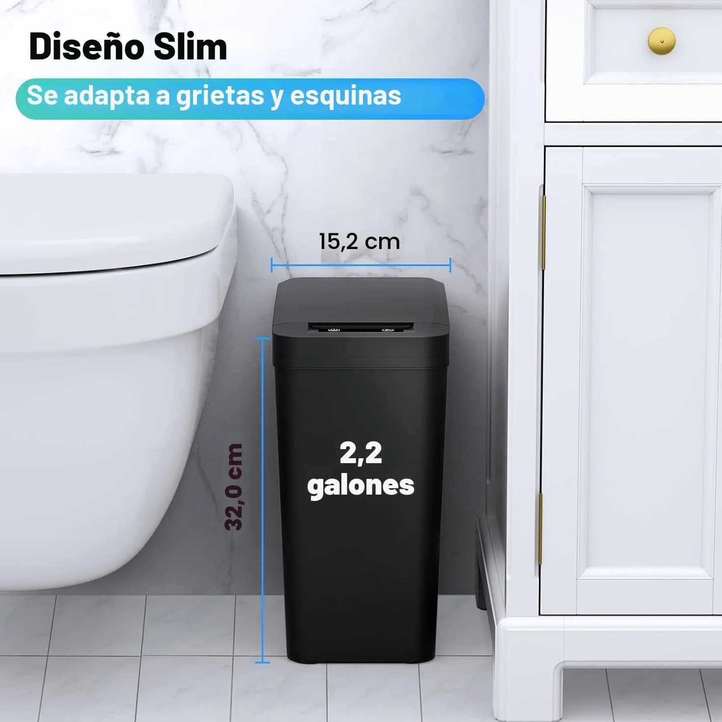 Papelera Automática de Baño 12L con Sensor de Movimiento, Cubo de Basura Inteligente Sin Contacto