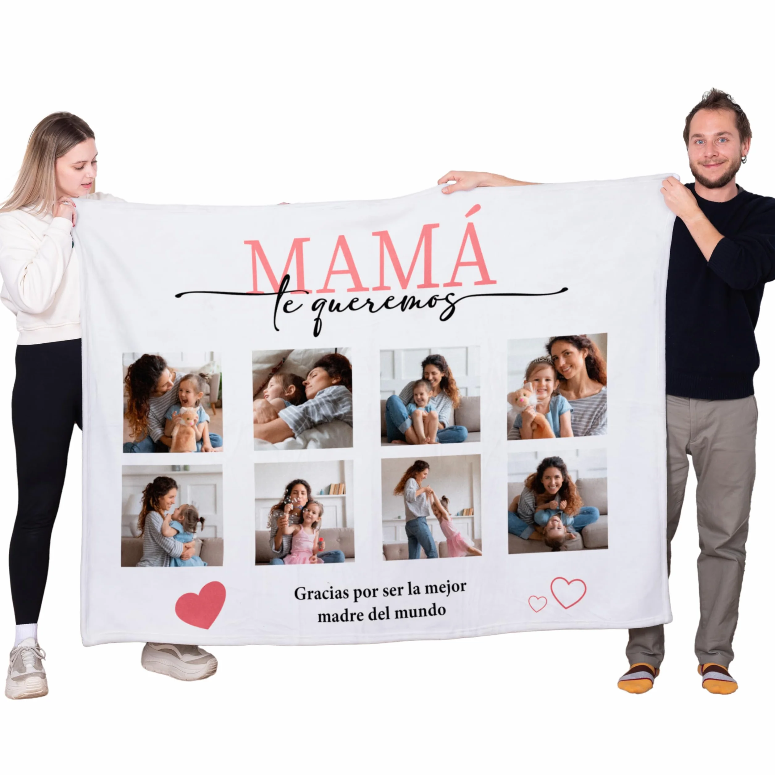 Regalo Original - Manta Personalizada con Collage - Material Borreguito - Ideal para día de la Madre - para Sofá o Cama de Abrigo en Invierno - 170x130 cm