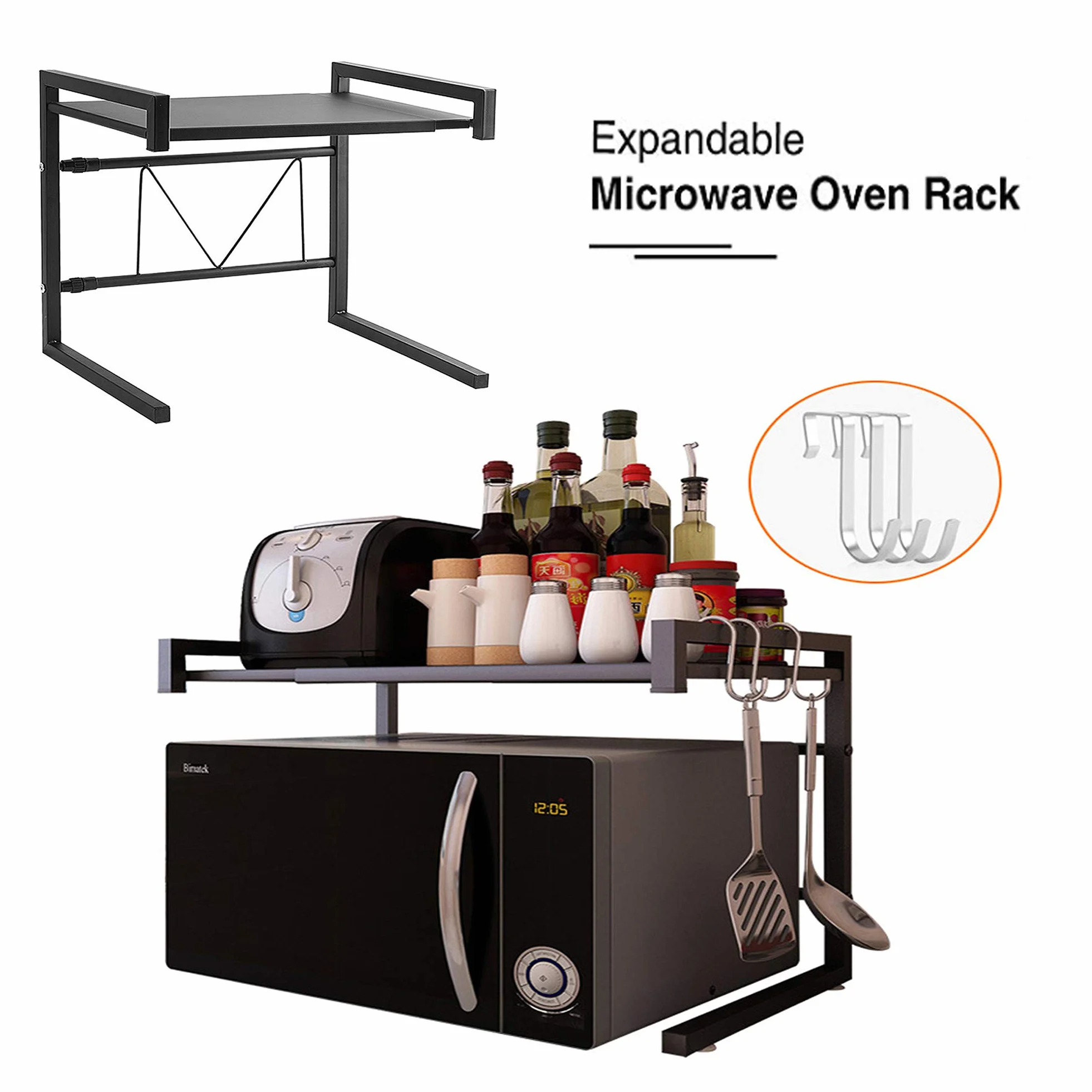 Vinteky Estante de Horno para Microondas, Estantería de Cocina, Ideal para Colgar Multifuncional Organizador Estantería Cocina, Negro