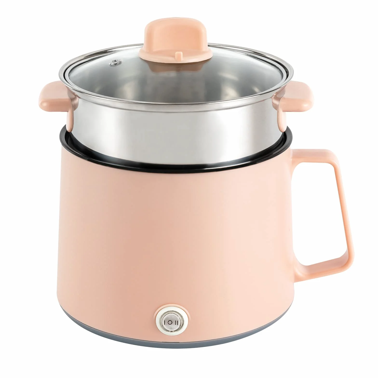 Ramen Cooker Olla Eléctrica 600 W Antiadherente con Cesta de Vapor Multifunción Portátil (Rosa)