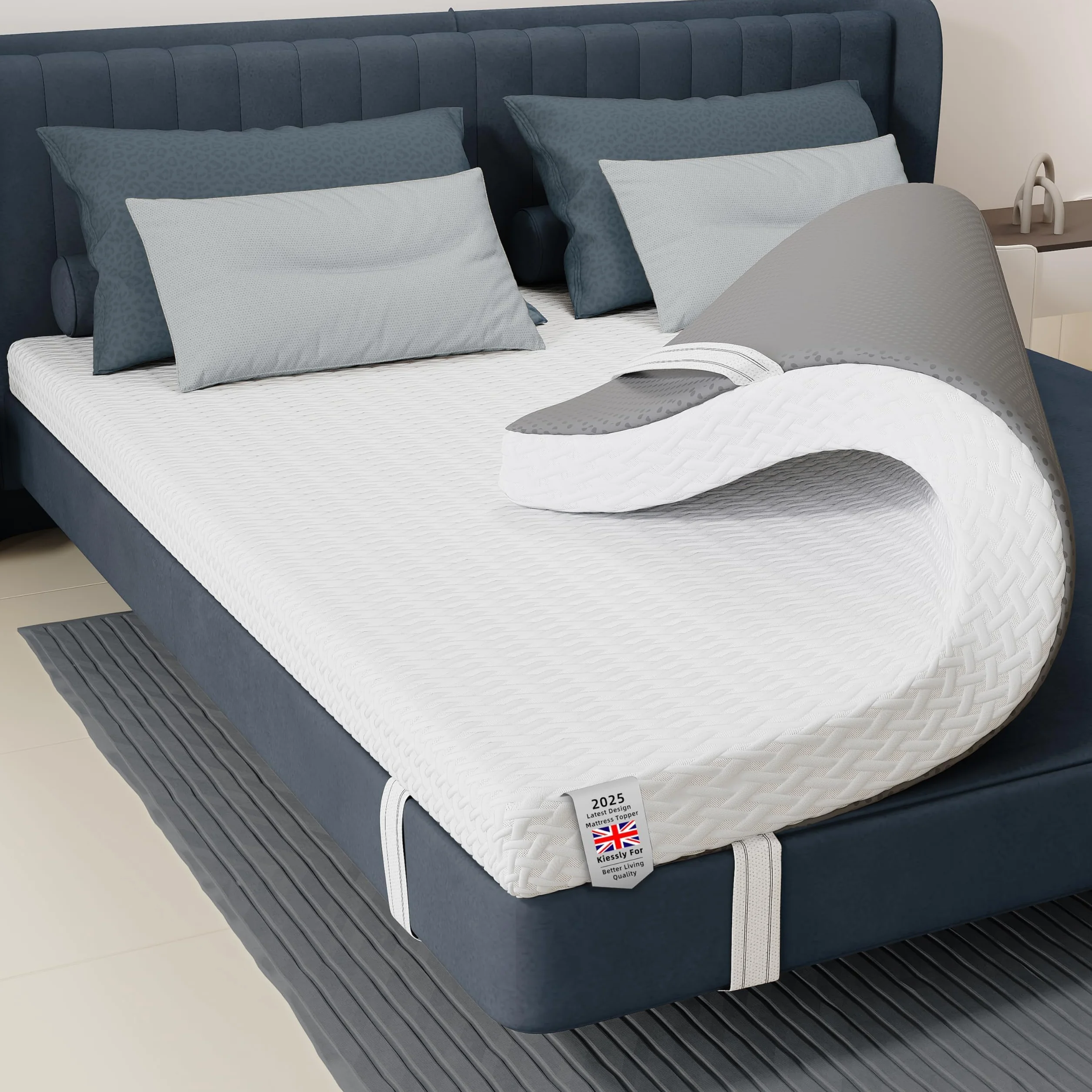 Topper Viscoelástico, Colchón de Espuma viscoelástica, 7 cm de Espesor colchón Topper Espuma con Cubierta con Cremallera Lavable, colchón Topper para Alivio del Dolor de Espalda (90X190CM)