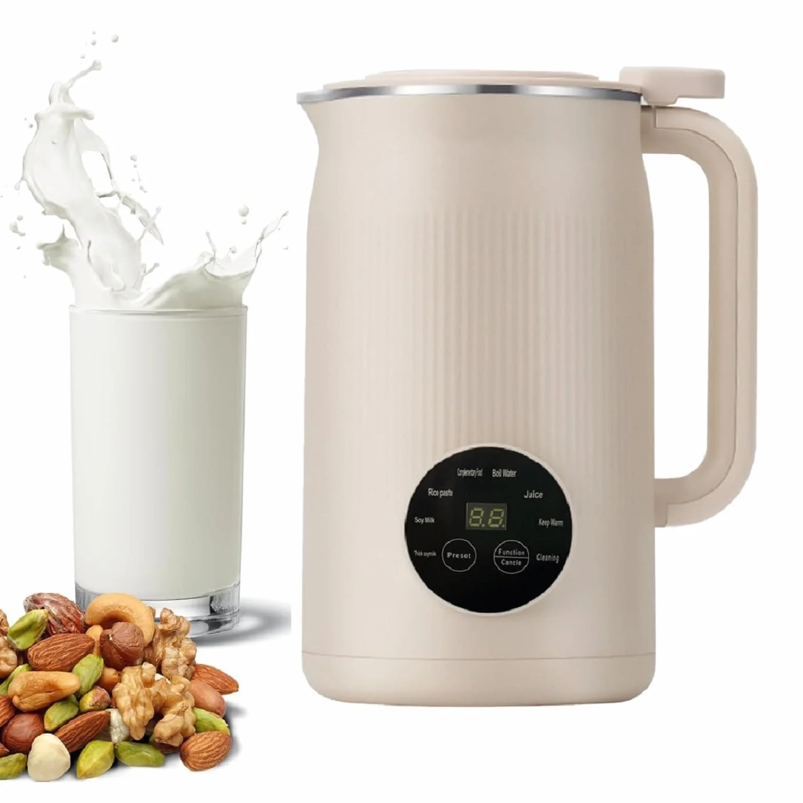 Máquina de leche de soja, 1200 ml, máquina automática de leche de plantas de acero inoxidable, silenciosa, para leche vegetal casera, avena, soja, sésamo negro, bebidas sin leche (blanco)