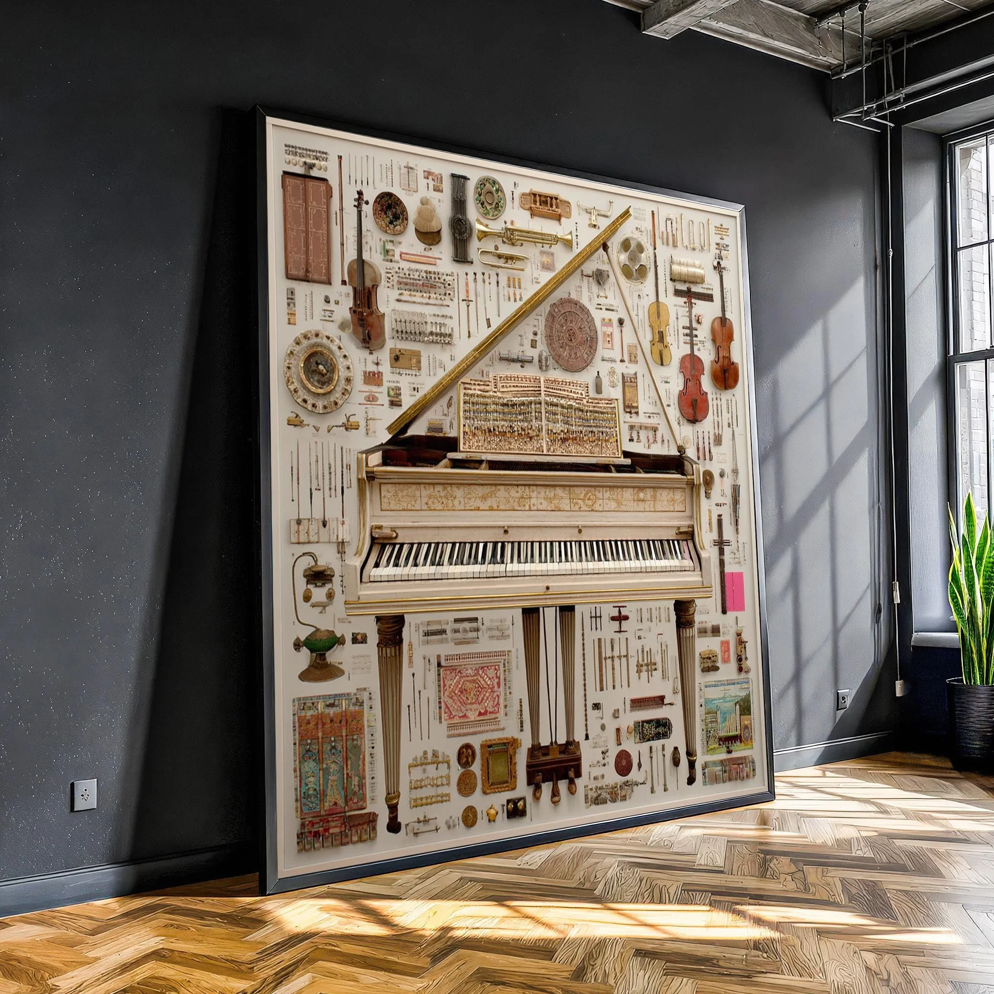 XBTYKPB Cuadro decorativo de piano de cola - Colección de instrumentos vintage en lienzo - Decoración para amantes de la música clásica - Lámina decorativa para músicos (30x30cm/Marco interior)