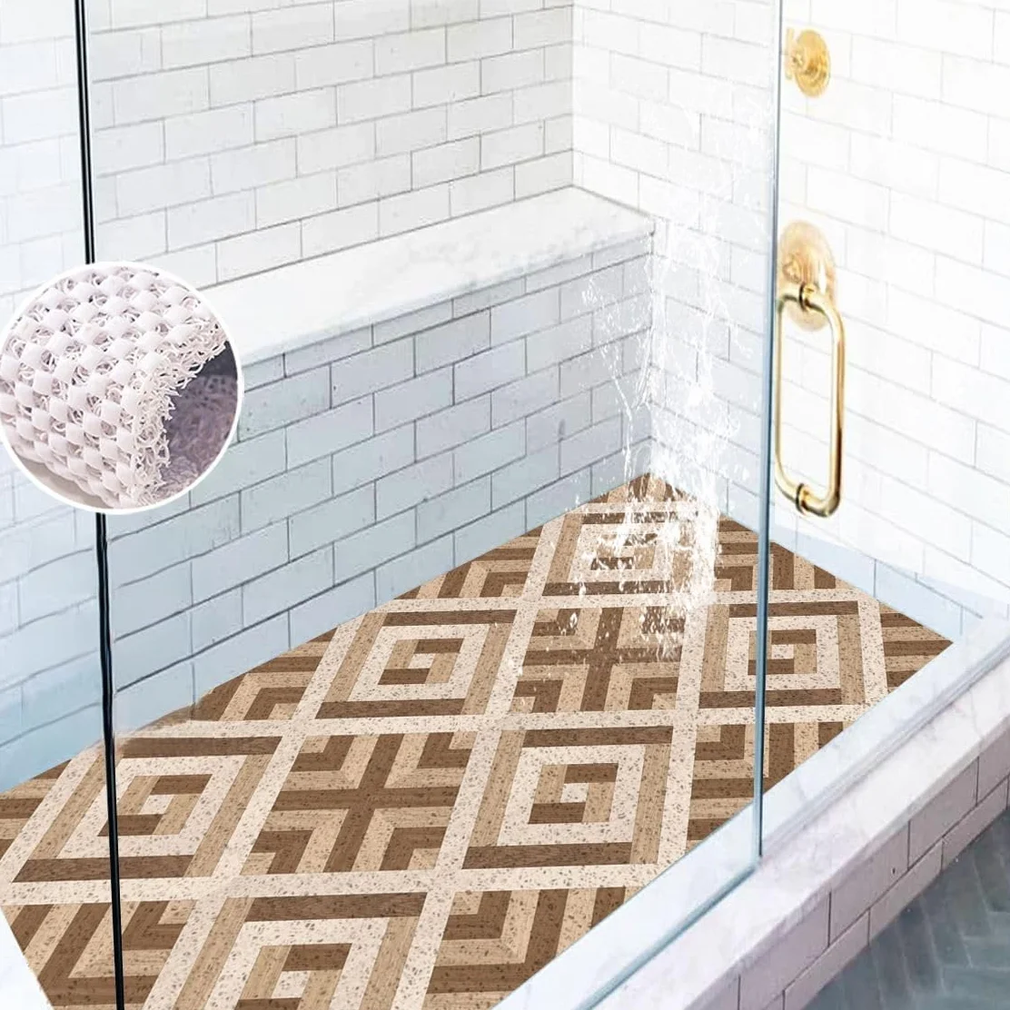 Alfombrilla de Ducha Antideslizante Alfombra Ducha – Efecto Teja y rápido(Khaki,60X90cm)