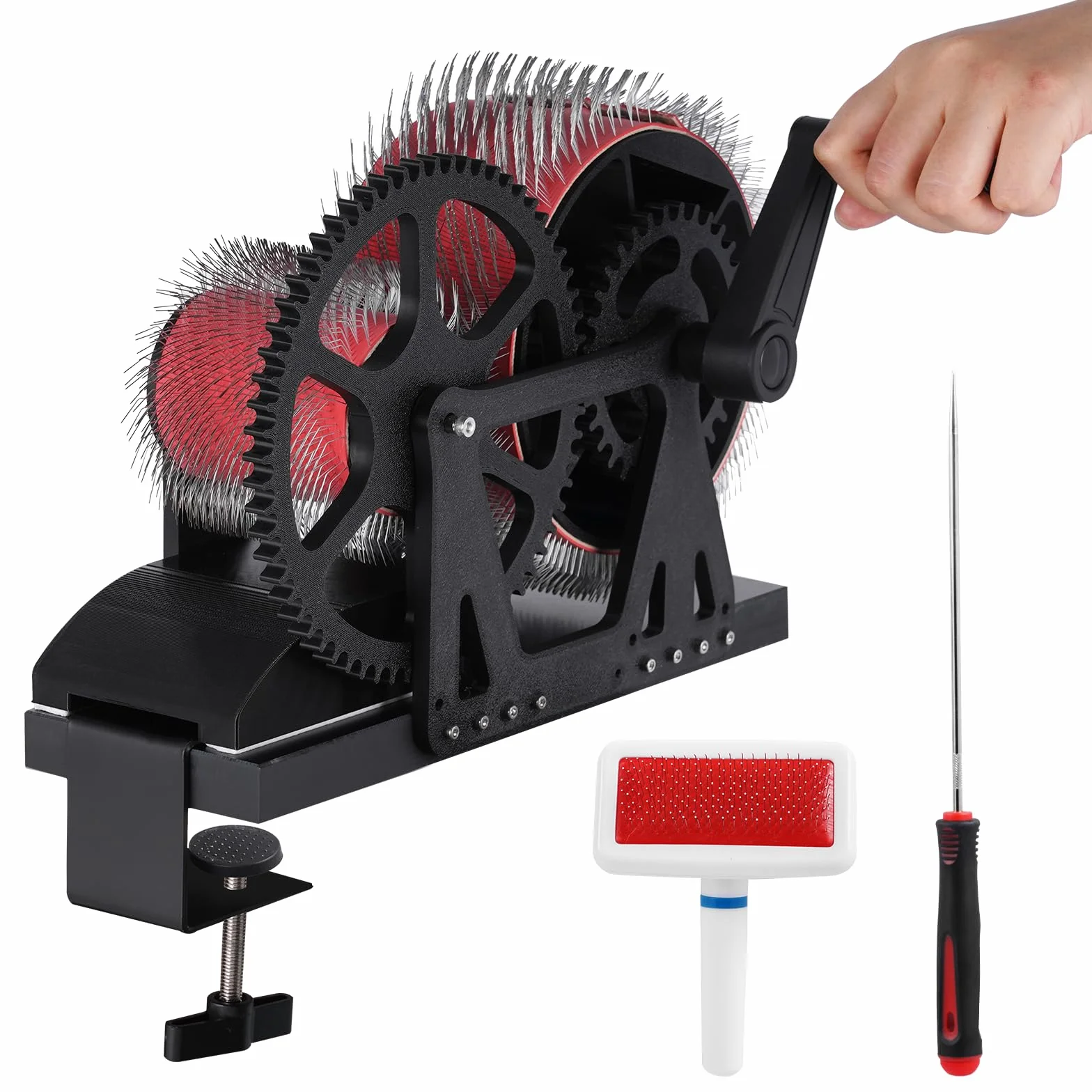 YUCHENGTECH Máquina Cardadora Manual de Lana Cardadora de Tambor for Fibra de Lana con Manivela Elimina Impurezas de Fibra, Mezcla Rápida de Colores, Peine, Hilado para Entusiastas de la Artesanía