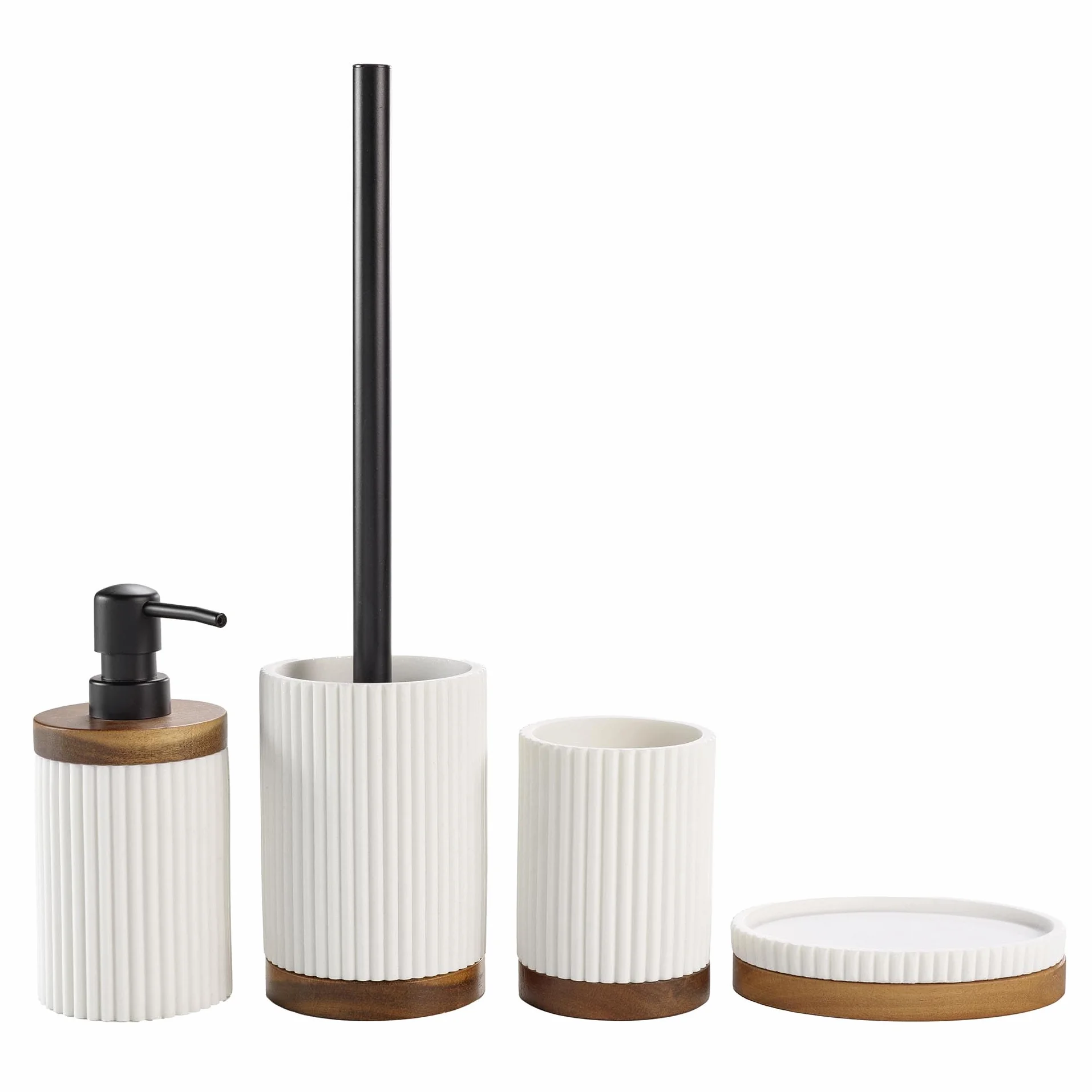 Douceur d'Intérieur Niagara Vaso Blanco Poliresina y Acacia 8 x 10,8 cm