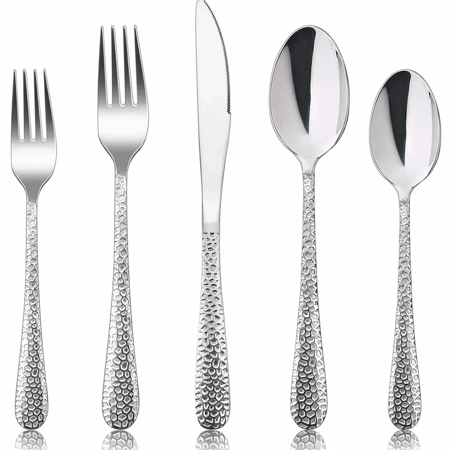 HaWare Juego de cubiertos de acero inoxidable, 60 piezas, para 12 personas, con cuchillo, cuchara y tenedor, moderno mango martillo, cubiertos para familia, fiesta, hotel, restaurante, pulidos y